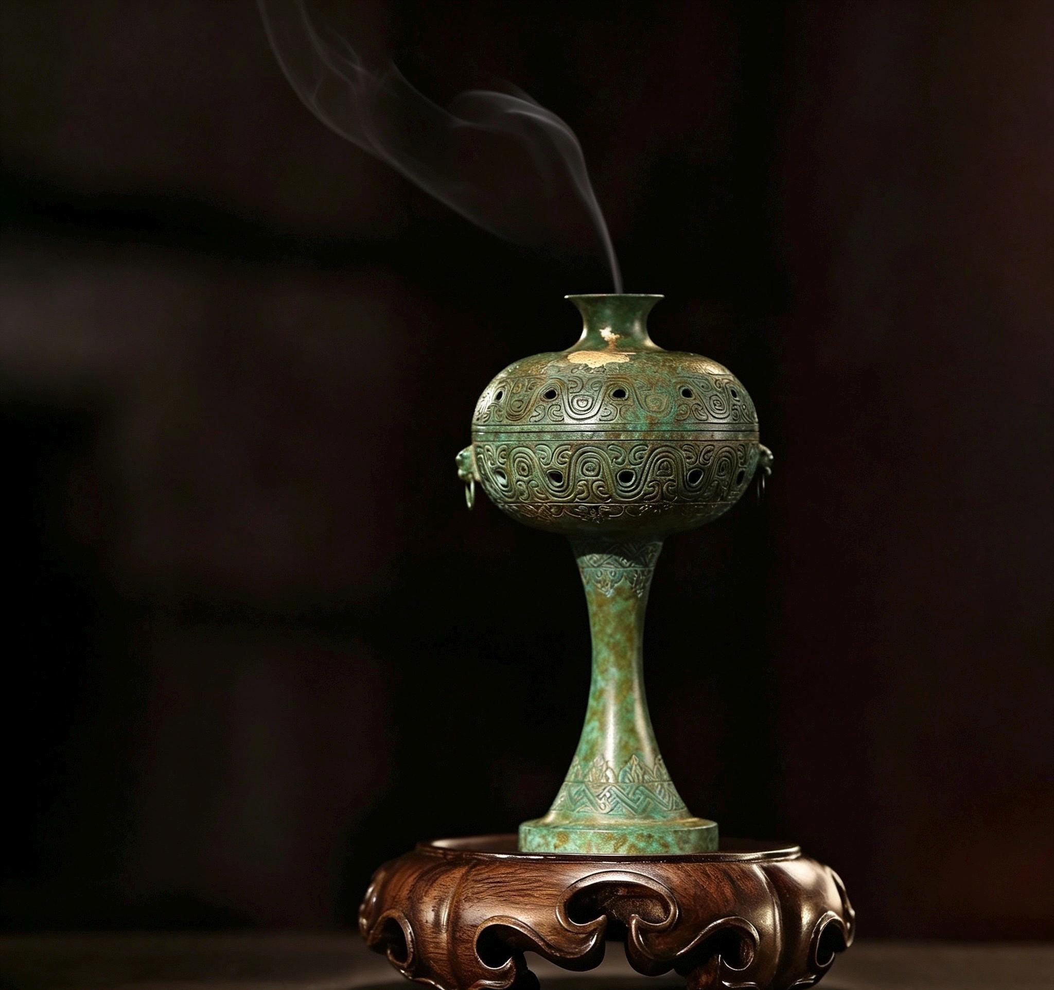 Brass Antique Green Incense Burner, Chinese Song Style Coil Cone Burner, Boshan Dragon Censer, Tea Room Sanctuary Meditation Gift