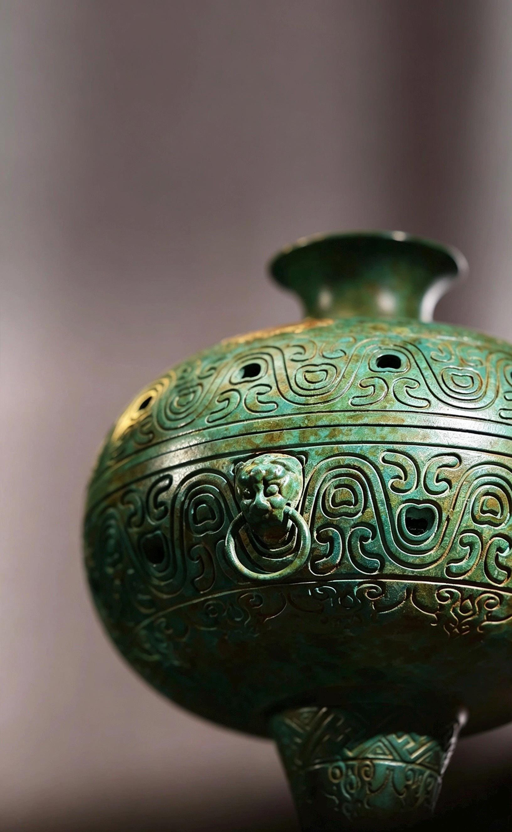 Brass Antique Green Incense Burner, Chinese Song Style Coil Cone Burner, Boshan Dragon Censer, Tea Room Sanctuary Meditation Gift
