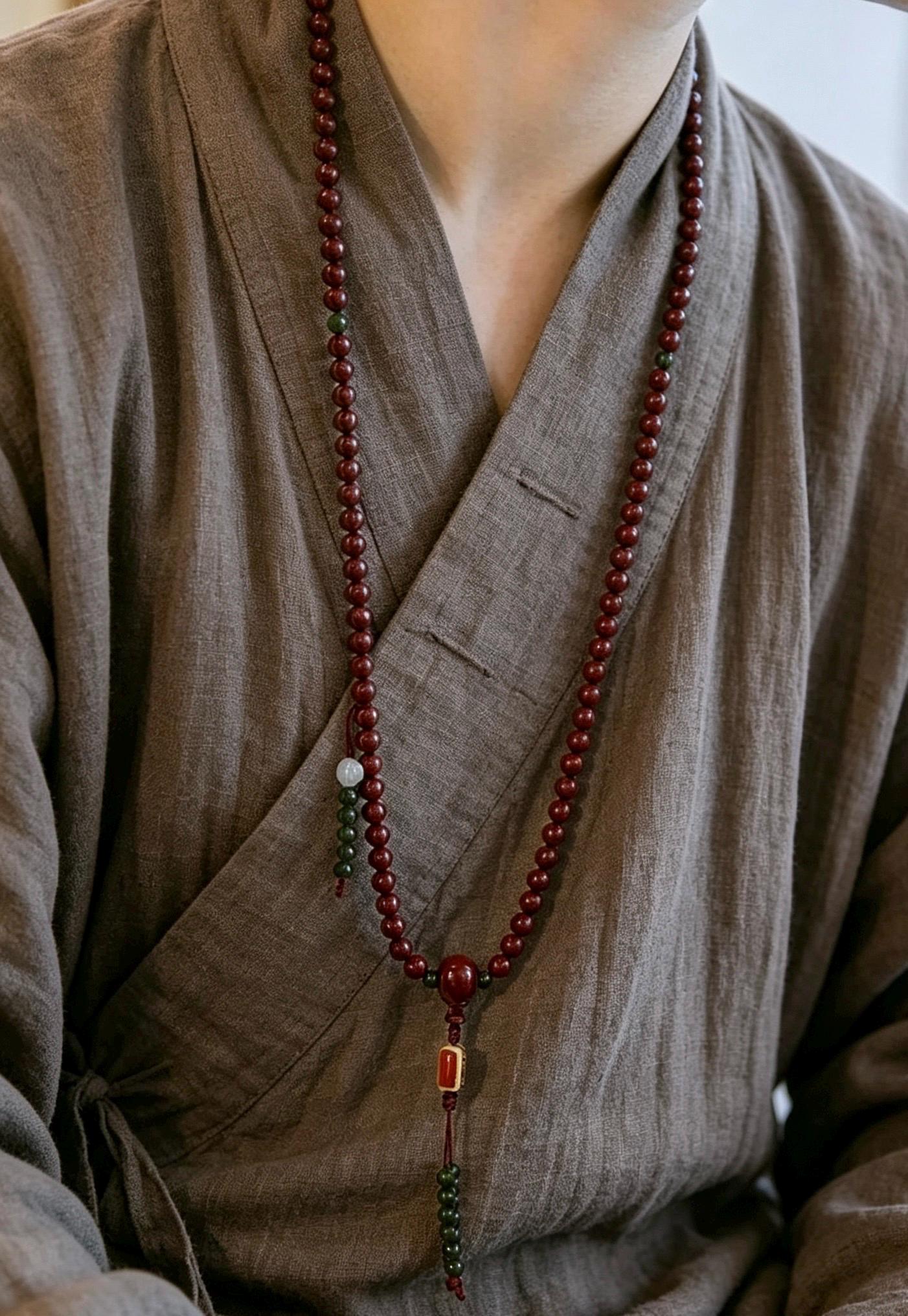 EverestArtStudios Red 108 Mala Beads – 6mm Tibetan Buddhist Prayer Mala with Green Accent Beads
