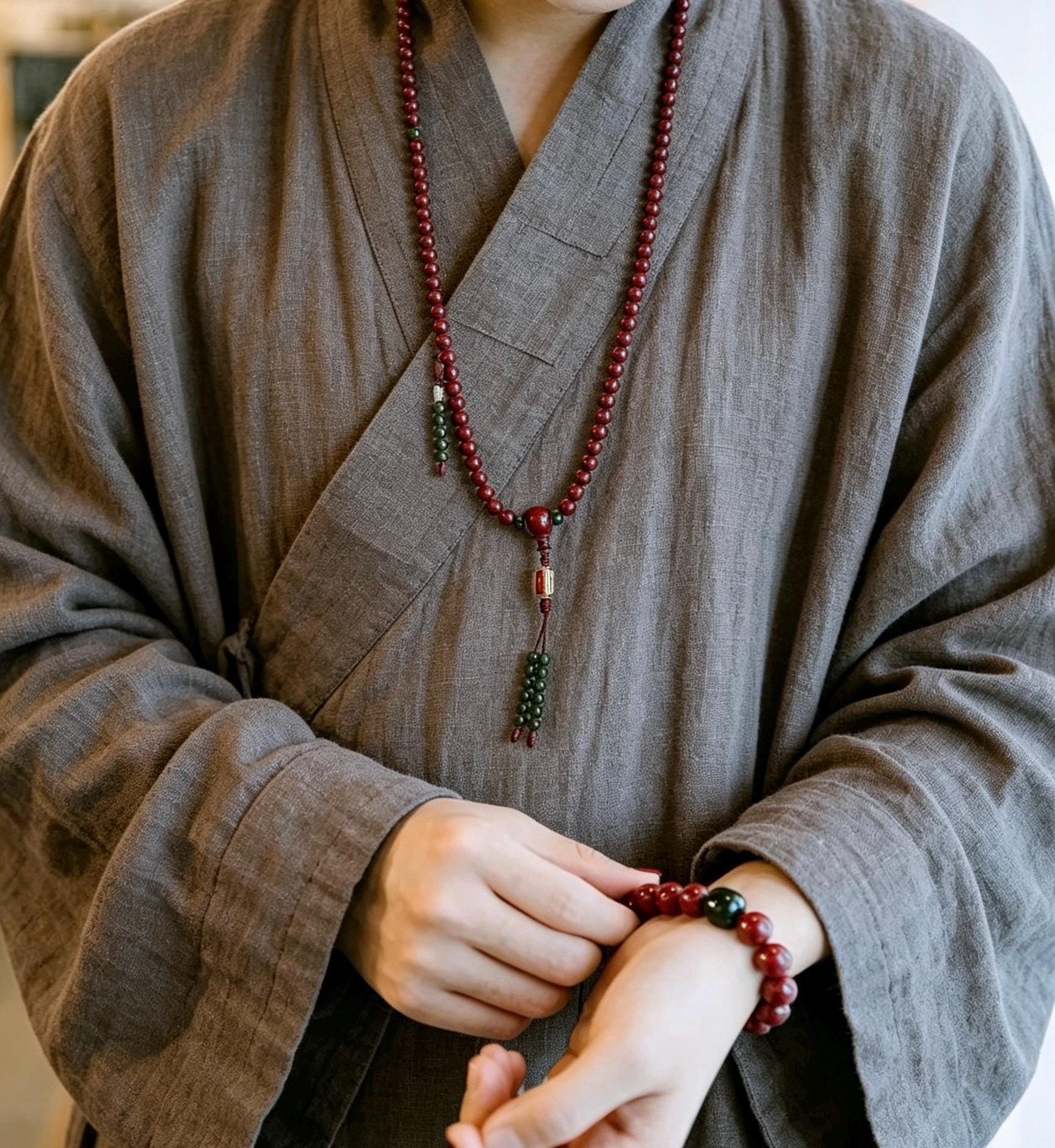 EverestArtStudios Red 108 Mala Beads – 6mm Tibetan Buddhist Prayer Mala with Green Accent Beads
