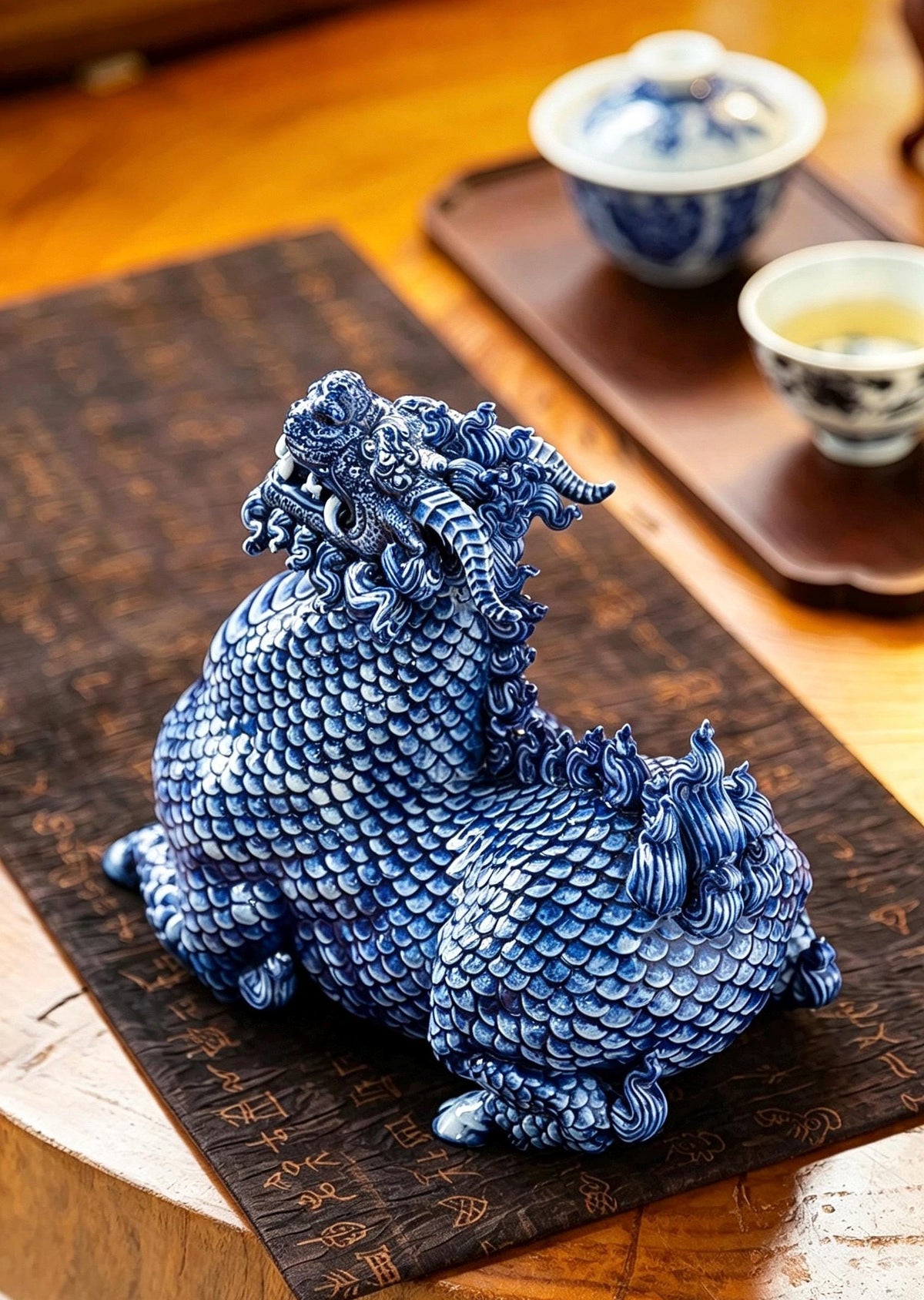 Jingdezhen Ceramic Water Qilin Tea Pet Incense Burner, Creative Mythical Beast Statue, Oriental Home Office Desk Decor Wealth Gift