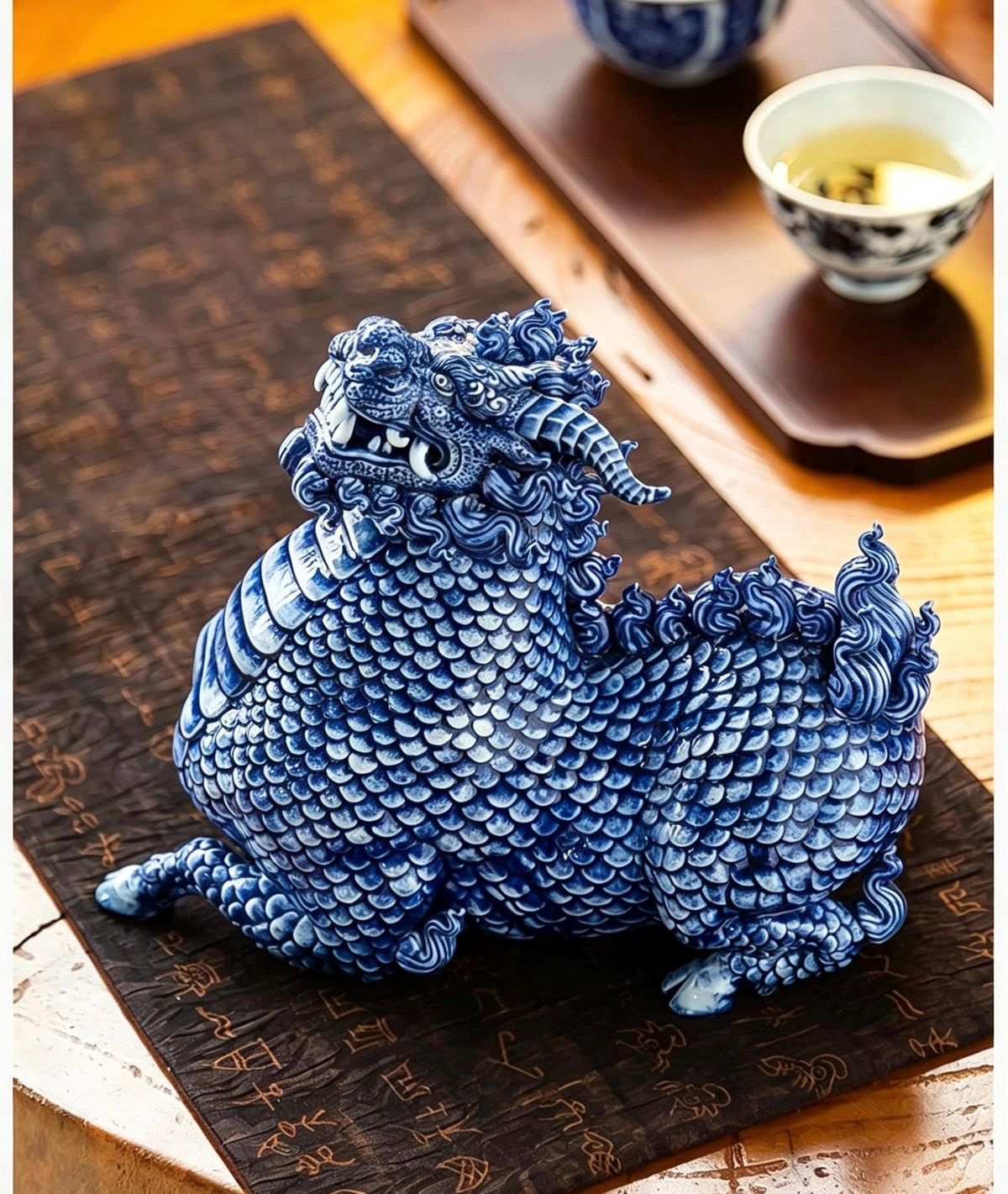 Jingdezhen Ceramic Water Qilin Tea Pet Incense Burner, Creative Mythical Beast Statue, Oriental Home Office Desk Decor Wealth Gift