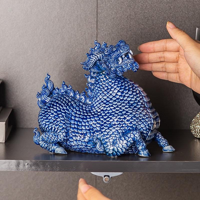 Jingdezhen Ceramic Water Qilin Tea Pet Incense Burner, Creative Mythical Beast Statue, Oriental Home Office Desk Decor Wealth Gift
