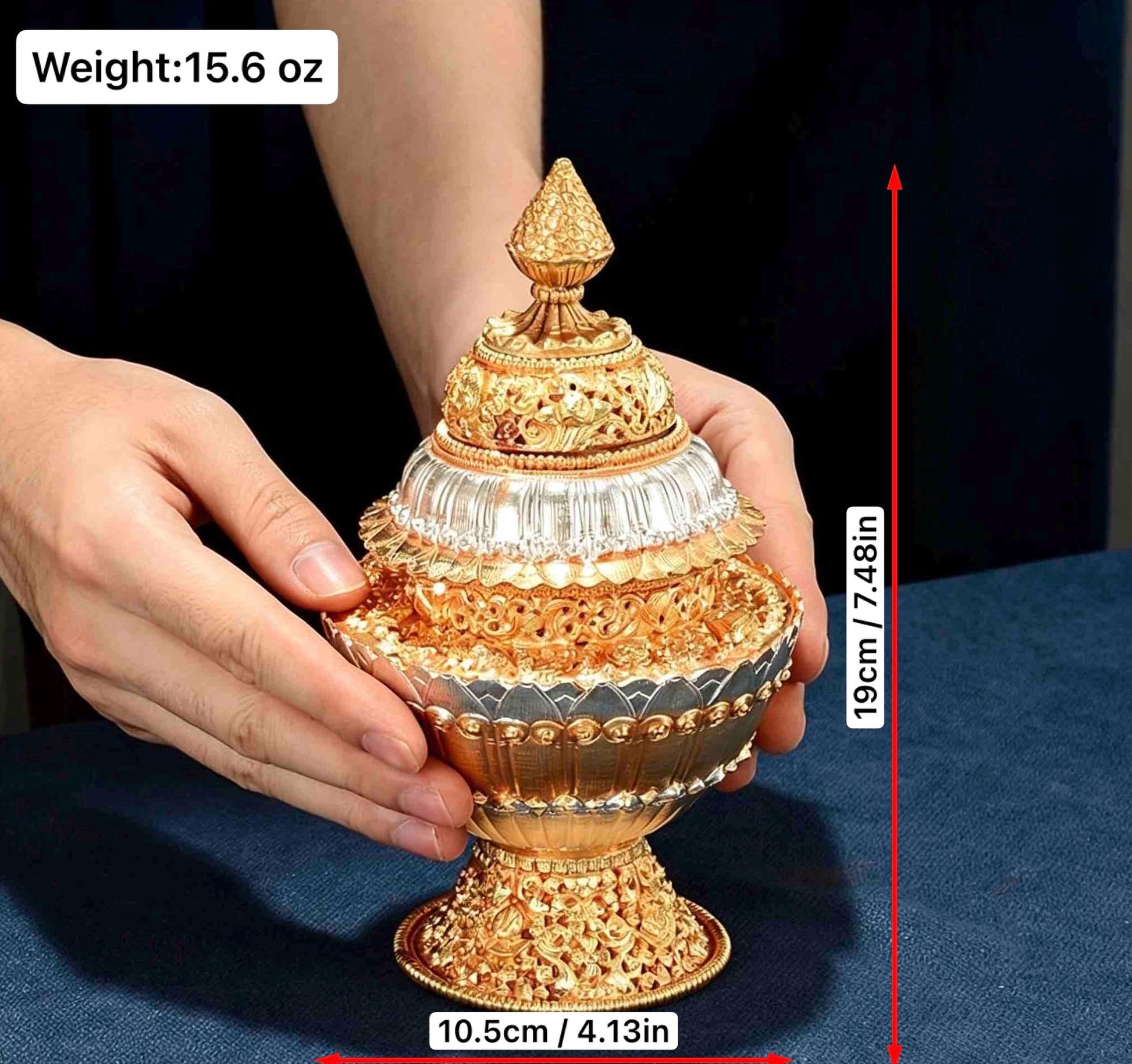 Nepali Handcrafted Copper Gold Silver Plated Bumpa Vase, Tibetan Ritual Water Pitcher, Himalayan Sacred Holy Water Pot Altar Decor