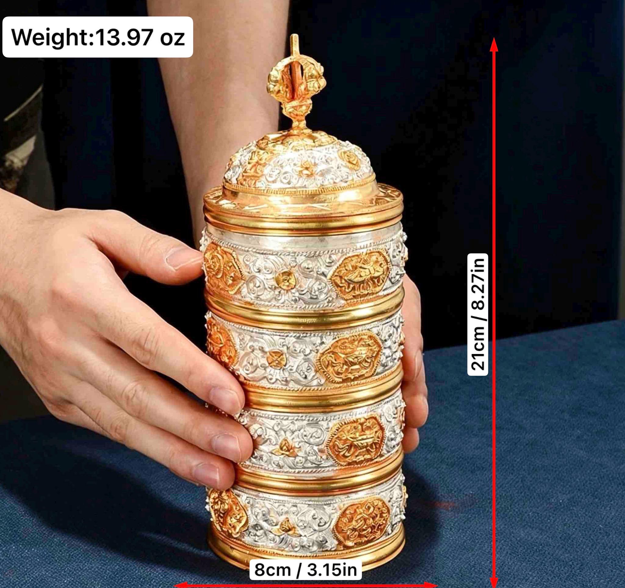 Nepali Handcrafted Copper Gold Silver Plated Bumpa Vase, Tibetan Ritual Water Pitcher, Himalayan Sacred Holy Water Pot Altar Decor