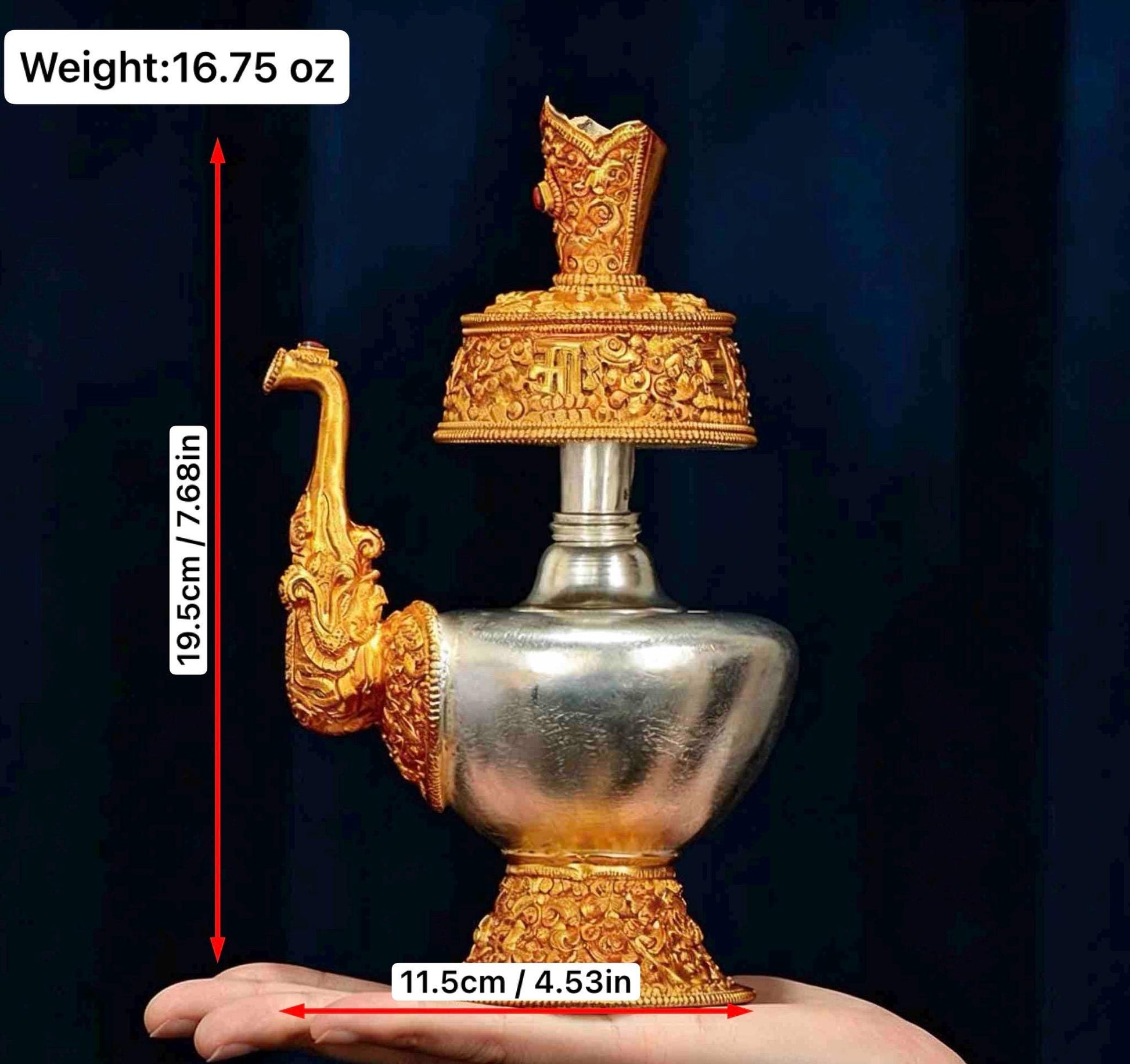 Nepali Handcrafted Copper Gold Silver Plated Bumpa Vase, Tibetan Ritual Water Pitcher, Himalayan Sacred Holy Water Pot Altar Decor