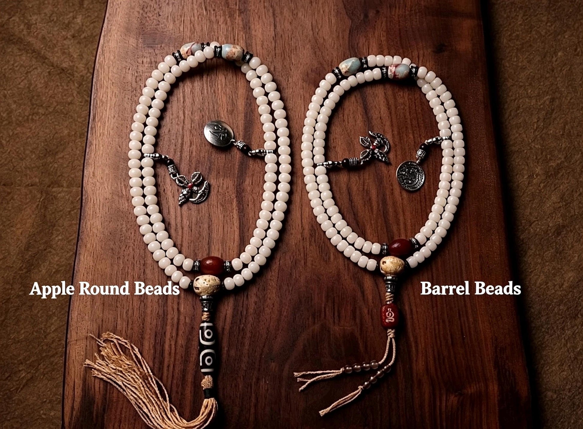 Original Tibetan White Bodhi Seed 108 Mala Beads Necklace, Natural Bodhi Root Rosary Bracelet with Dzi Bead, Zen Meditation Gift