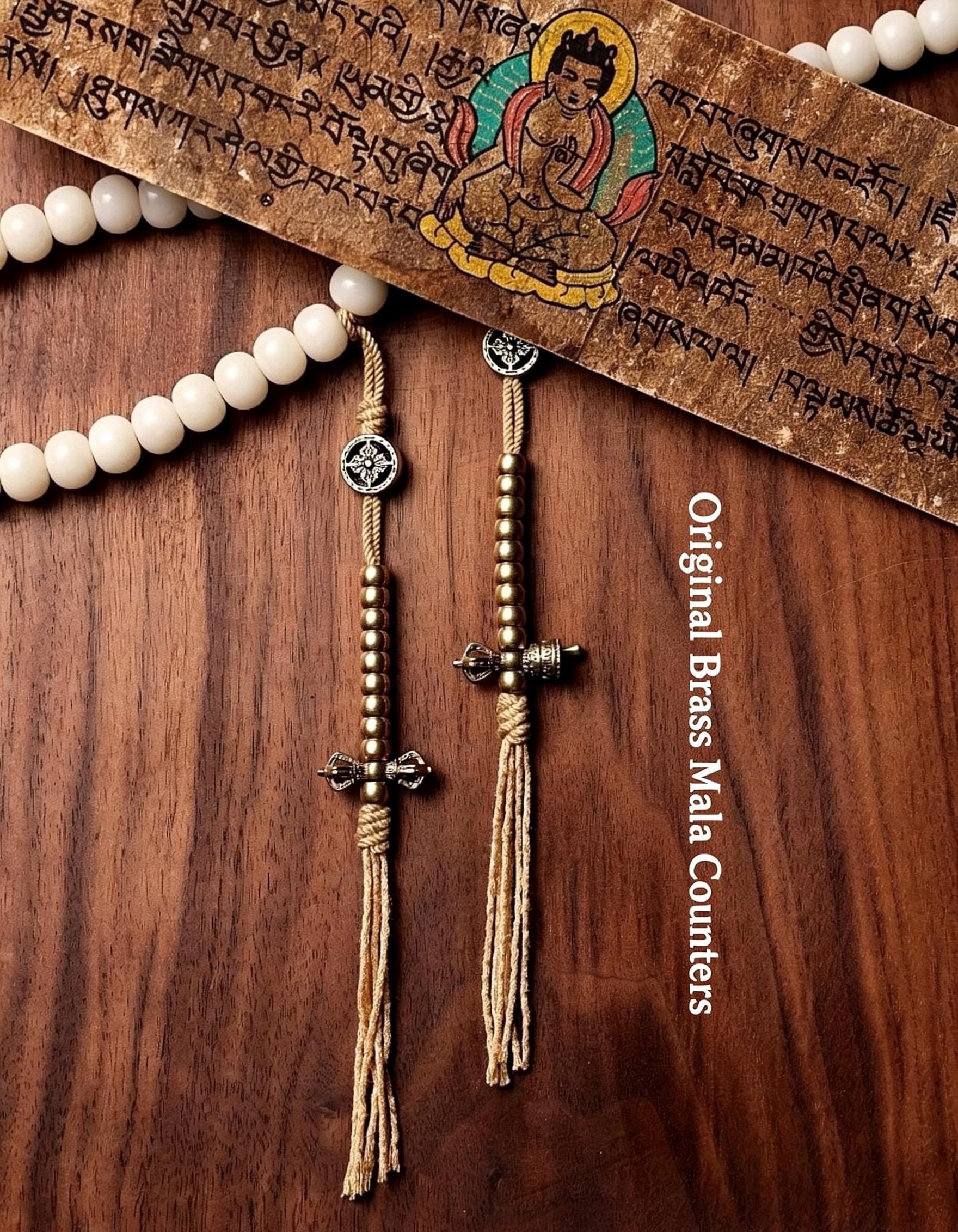 Original Tibetan White Bodhi Seed 108 Mala Beads Necklace, Natural Bodhi Root Rosary Bracelet with Dzi Bead, Zen Meditation Gift
