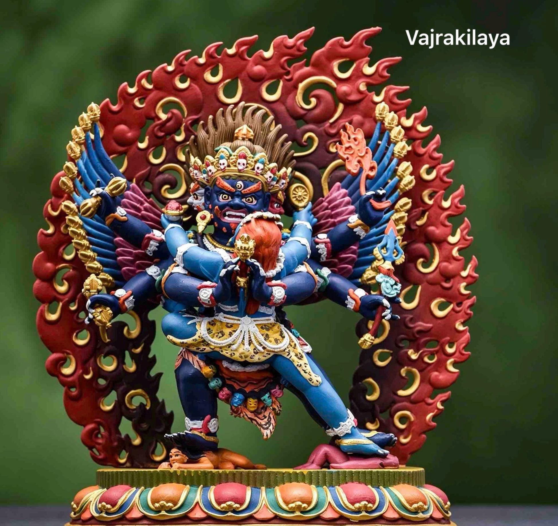 Painted Solid Copper Hayagriva Statue 15cm, Handcrafted Tibetan Buddhist Wrathful Guardian Deity, Vajrayana Altar Decor Gift
