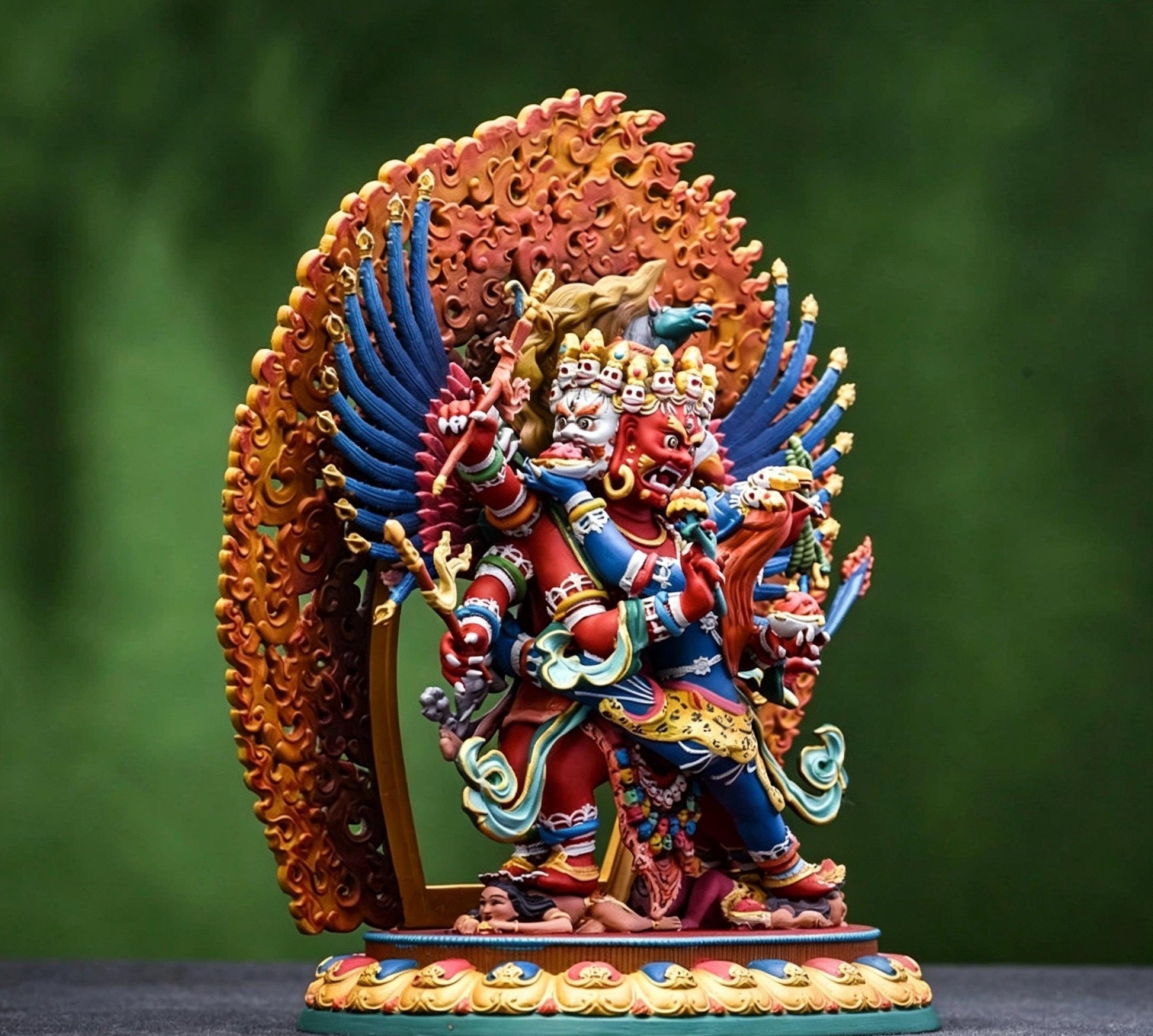 Painted Solid Copper Hayagriva Statue 15cm, Handcrafted Tibetan Buddhist Wrathful Guardian Deity, Vajrayana Altar Decor Gift