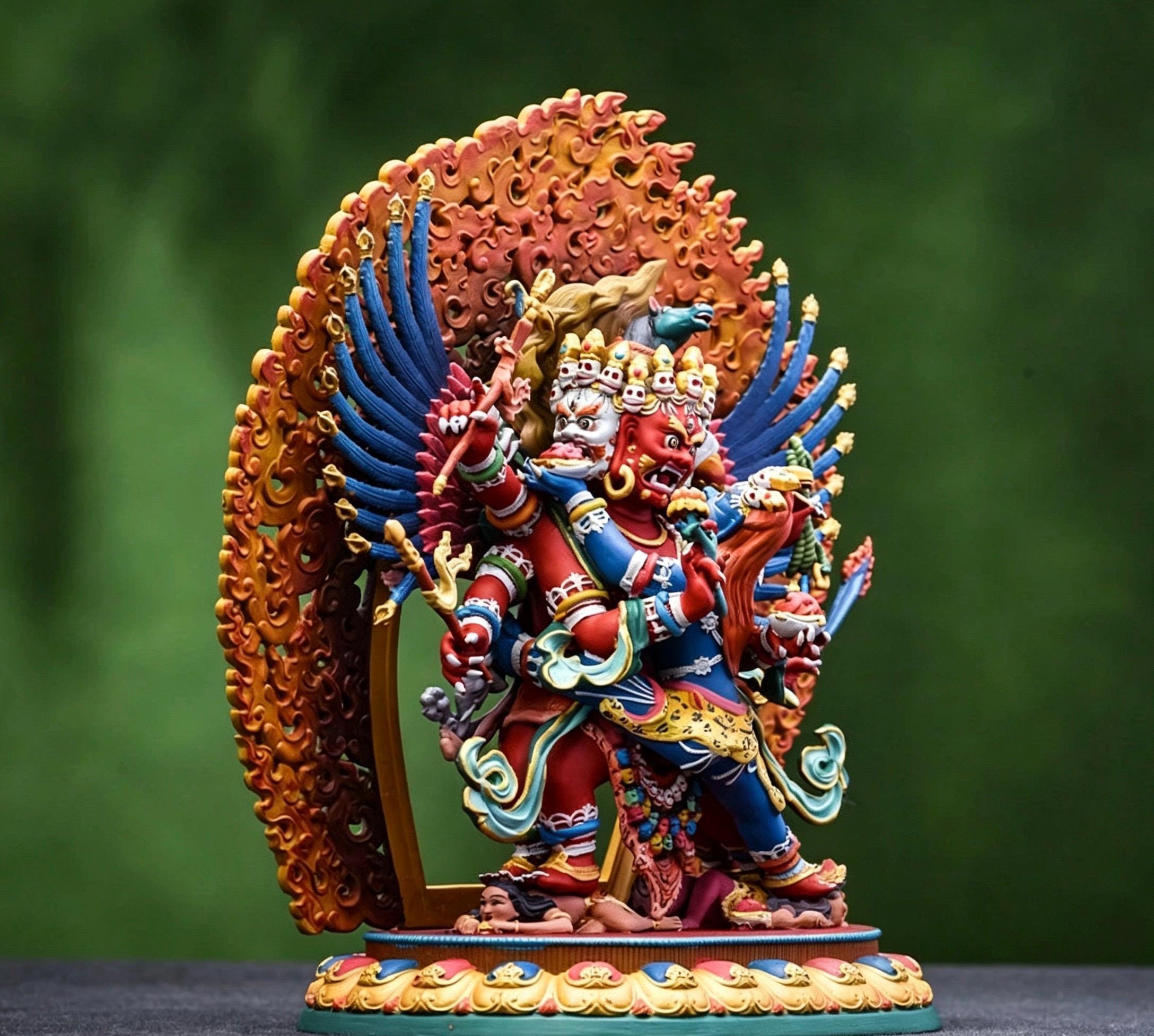 Painted Solid Copper Hayagriva Statue 15cm, Handcrafted Tibetan Buddhist Wrathful Guardian Deity, Vajrayana Altar Decor Gift