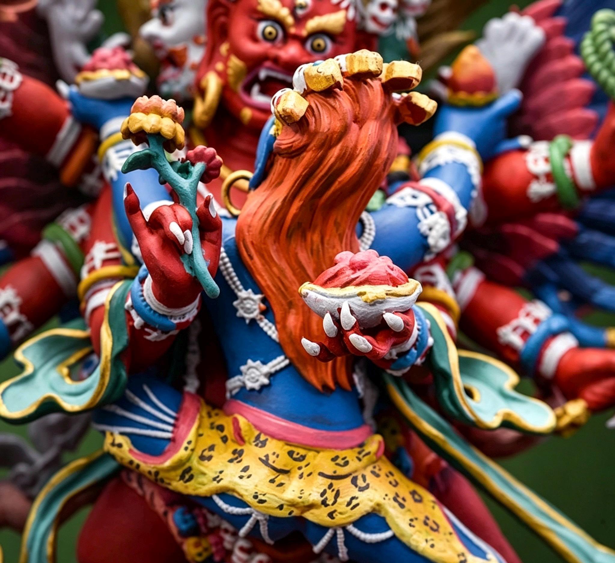 Painted Solid Copper Hayagriva Statue 15cm, Handcrafted Tibetan Buddhist Wrathful Guardian Deity, Vajrayana Altar Decor Gift