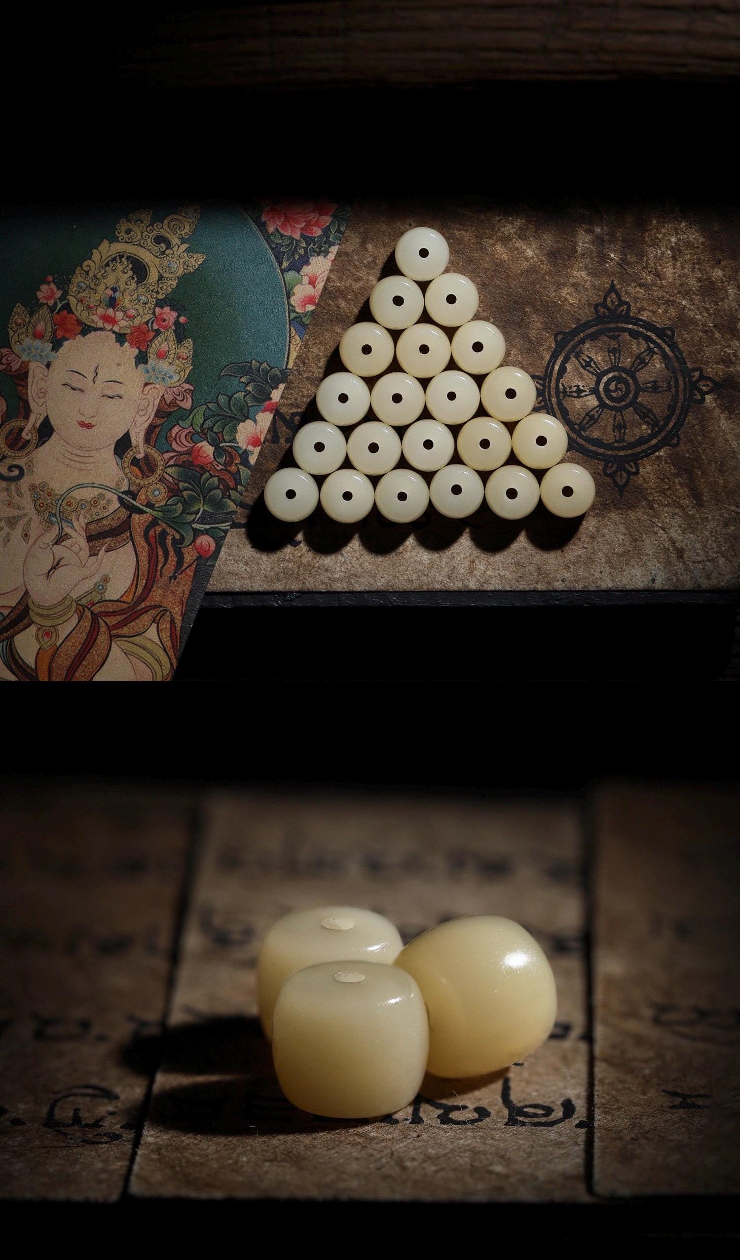 Natural White Bodhi Seed 108 Mala Beads Necklace, Aged Weathered Bodhi Root Rosary Bracelet, Zen Prayer Beads, Gift for Him Her