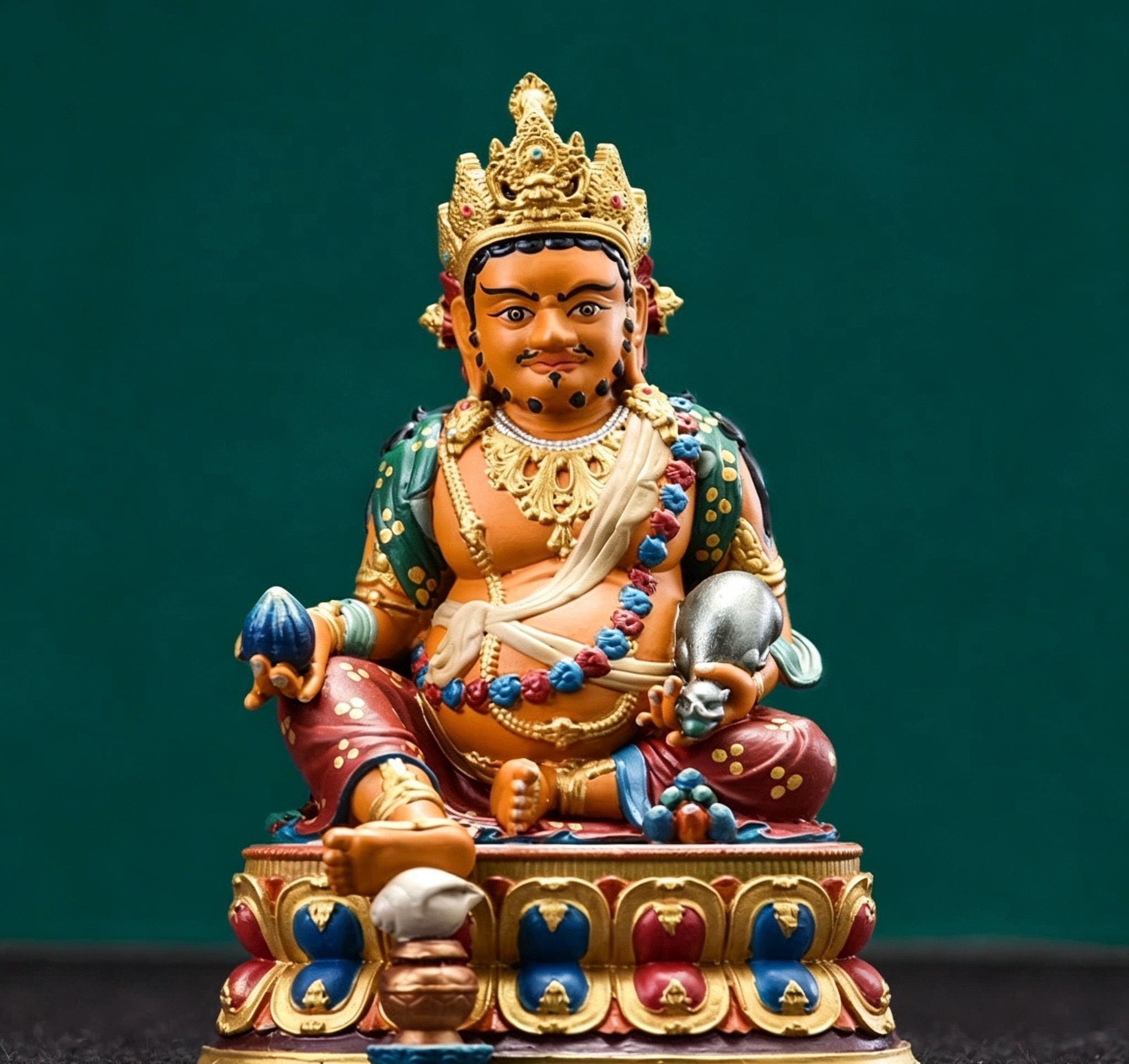 Painted Solid Copper Kagyu Mahakala Statue 11cm, Handcrafted Tibetan Buddhist Guardian Deity, Portable Vajrayana Altar Decor Gift