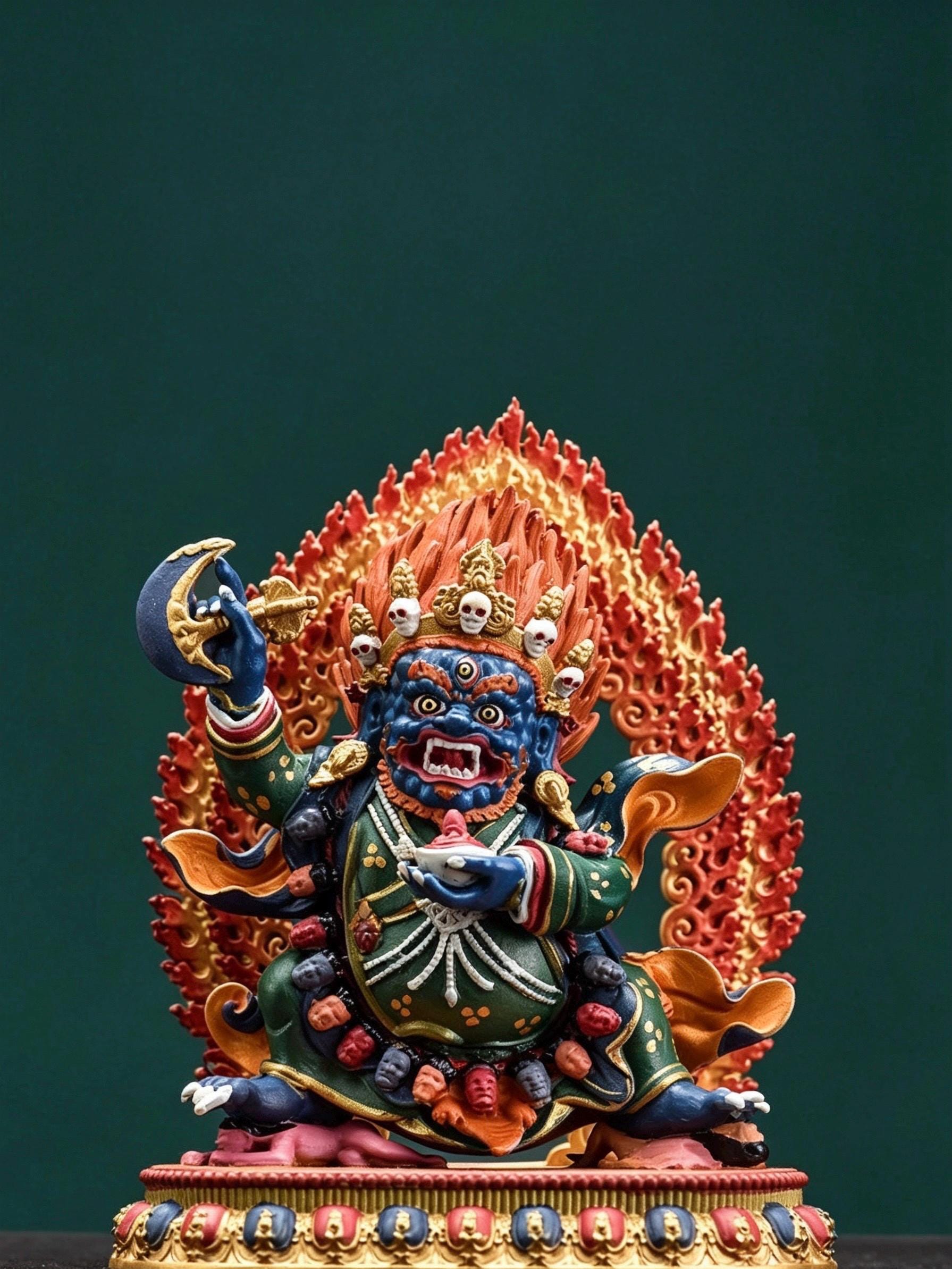 Painted Solid Copper Kagyu Mahakala Statue 11cm, Handcrafted Tibetan Buddhist Guardian Deity, Portable Vajrayana Altar Decor Gift