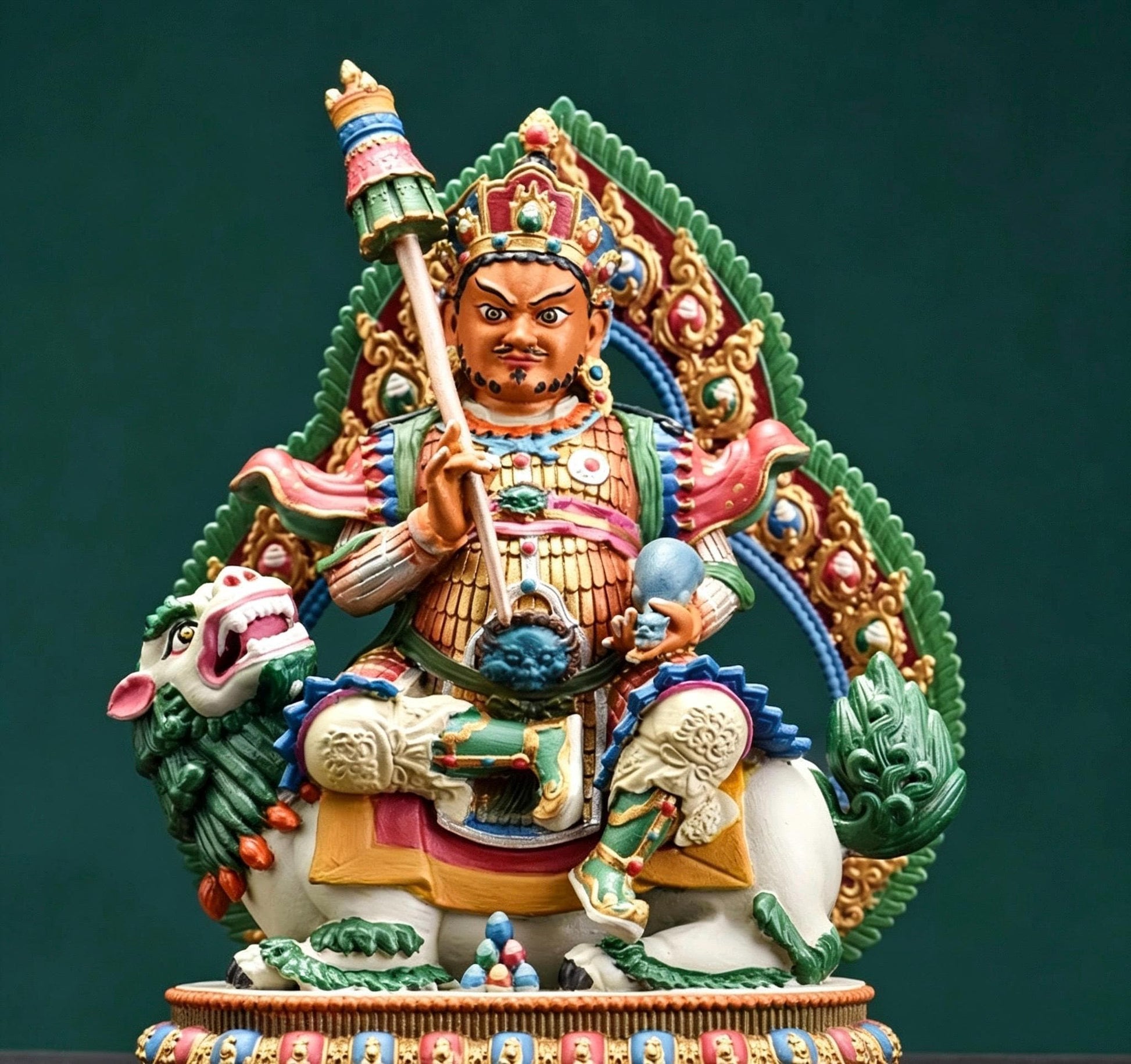 Painted Solid Copper Kagyu Mahakala Statue 11cm, Handcrafted Tibetan Buddhist Guardian Deity, Portable Vajrayana Altar Decor Gift
