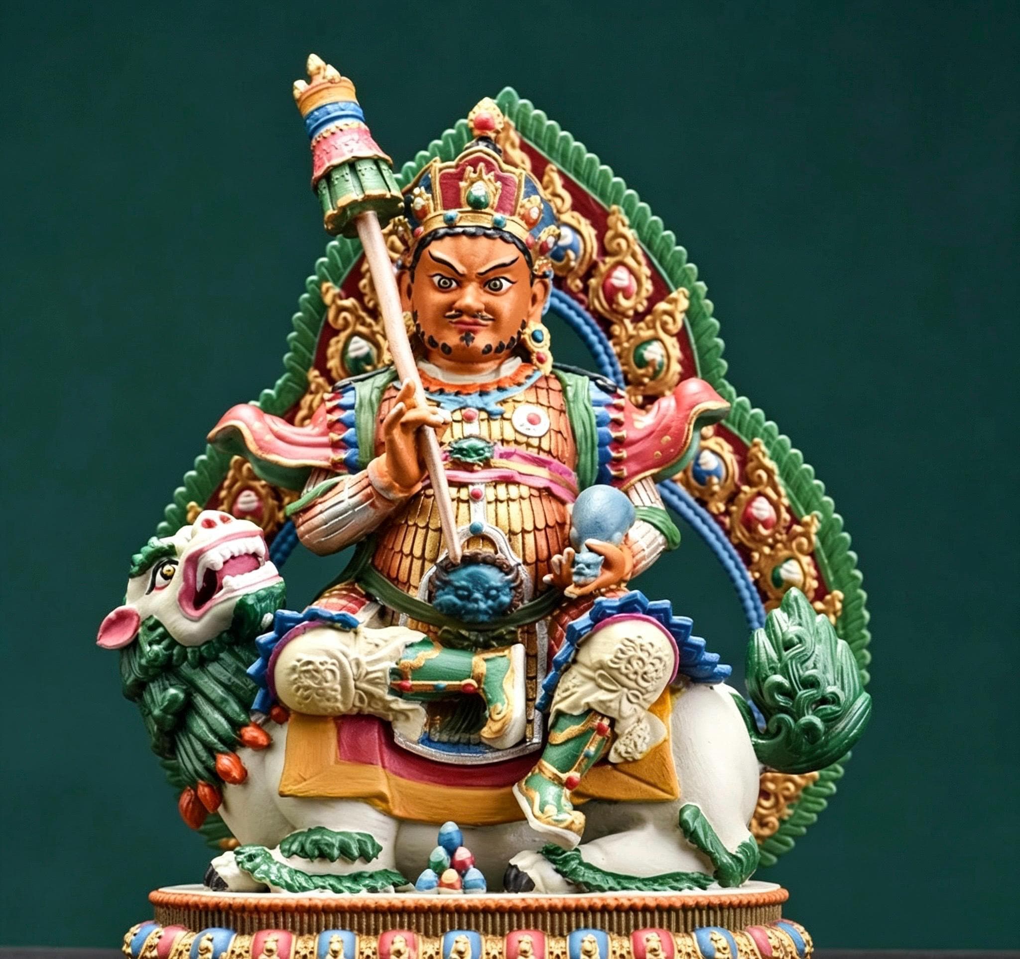 Painted Solid Copper Kagyu Mahakala Statue 11cm, Handcrafted Tibetan Buddhist Guardian Deity, Portable Vajrayana Altar Decor Gift
