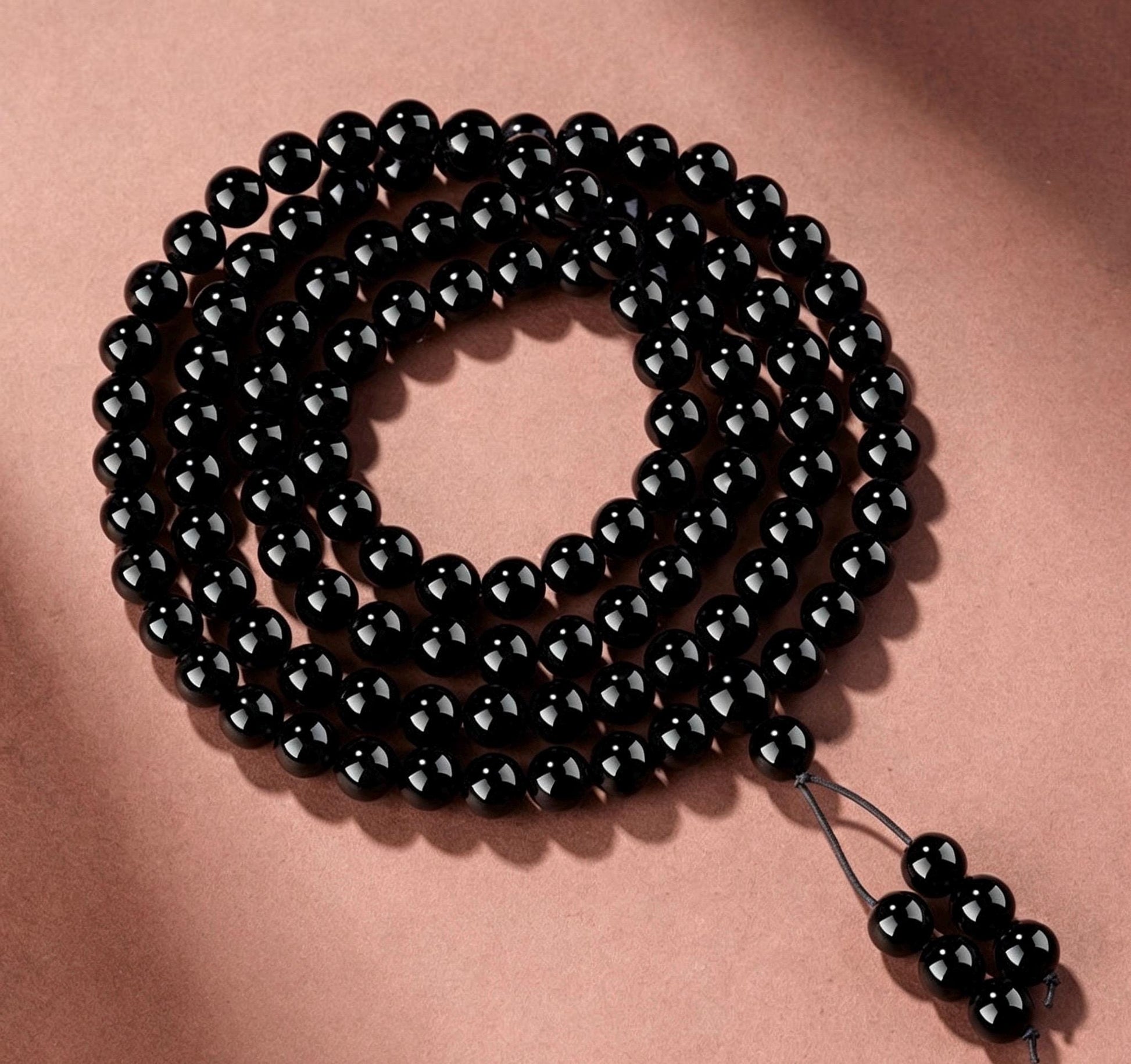 Natural Obsidian 108 Mala Beads Necklace, Gold Sheen Ice Black Obsidian Prayer Rosary Bracelet, Couples Meditation Gift 6mm 8mm 10mm