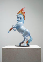 Blazing Flame Mane Horse Statue, Ceramic Rearing Horse Sculpture, Feng Shui Horse Decor, Symbol of Strength & Success, 17.7 in