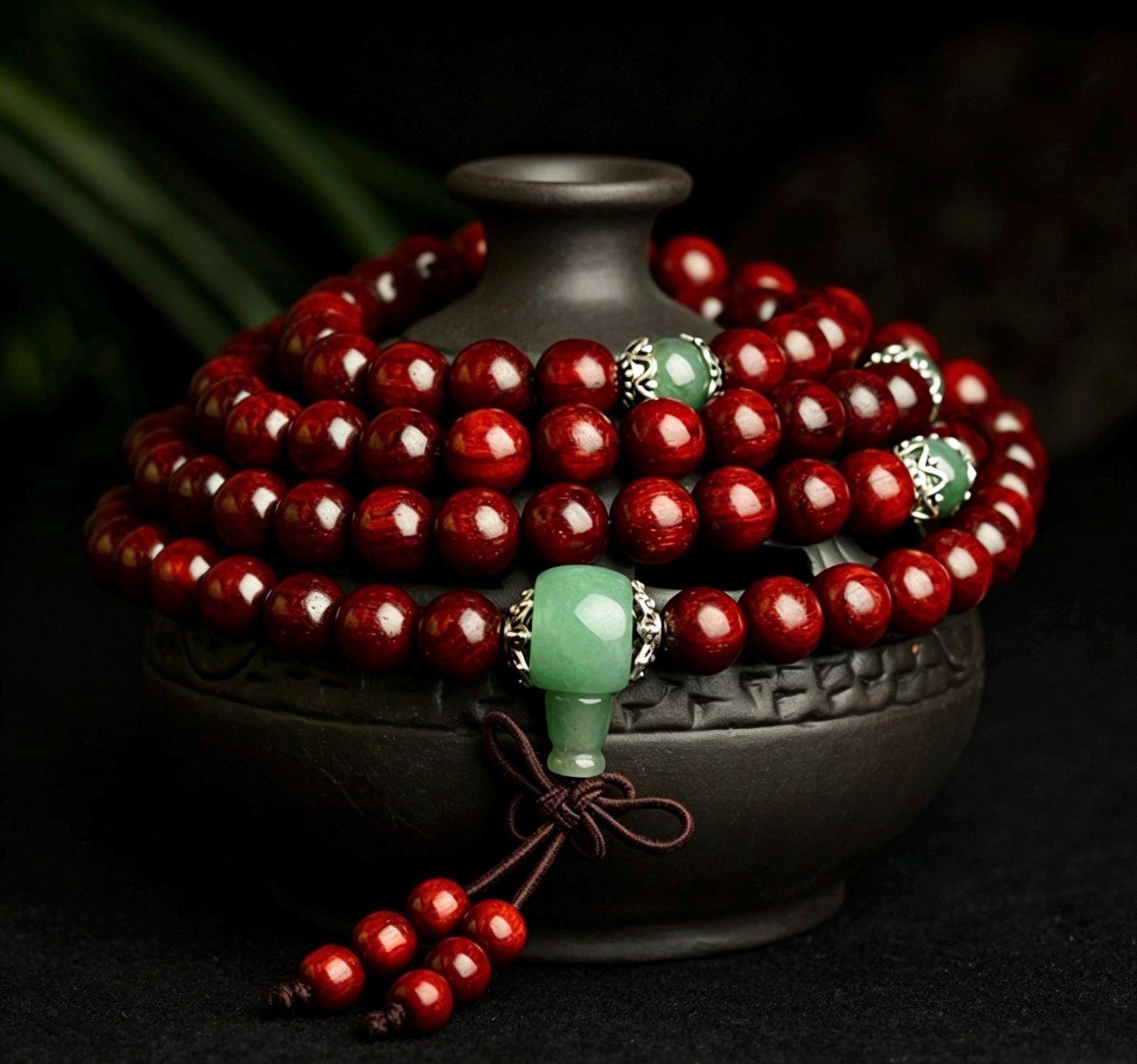 Natural Red Sandalwood 108 Mala Beads Necklace, Indian Lobular Rosewood Prayer Rosary Bracelet, Amber Jade Crystal Gift for Him Her