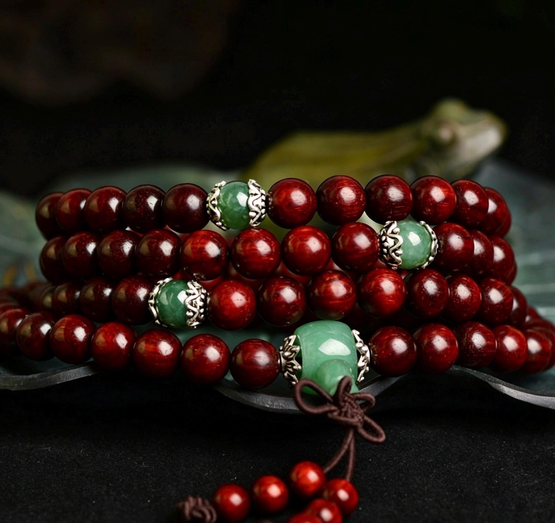 Natural Red Sandalwood 108 Mala Beads Necklace, Indian Lobular Rosewood Prayer Rosary Bracelet, Amber Jade Crystal Gift for Him Her
