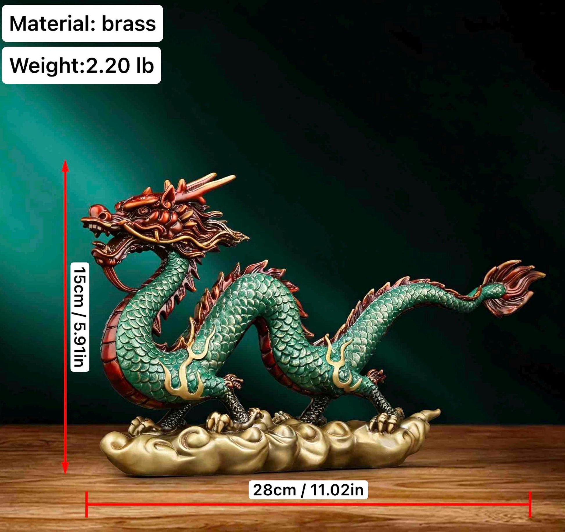 Brass Azure Dragon Statue, Feng Shui Wealth Mascot for Office & Living Room, Business Prosperity Decor Gift