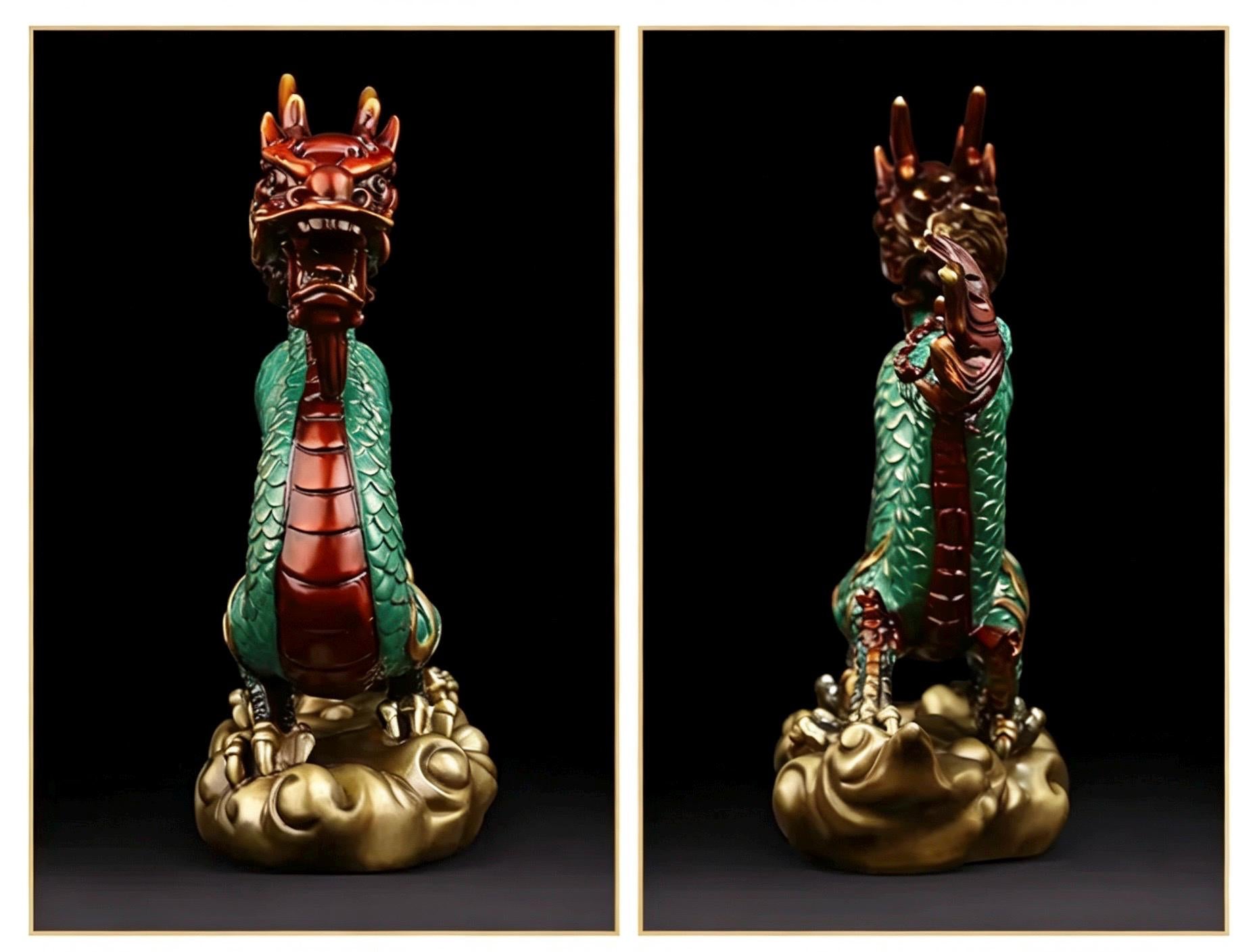 Brass Azure Dragon Statue, Feng Shui Wealth Mascot for Office & Living Room, Business Prosperity Decor Gift