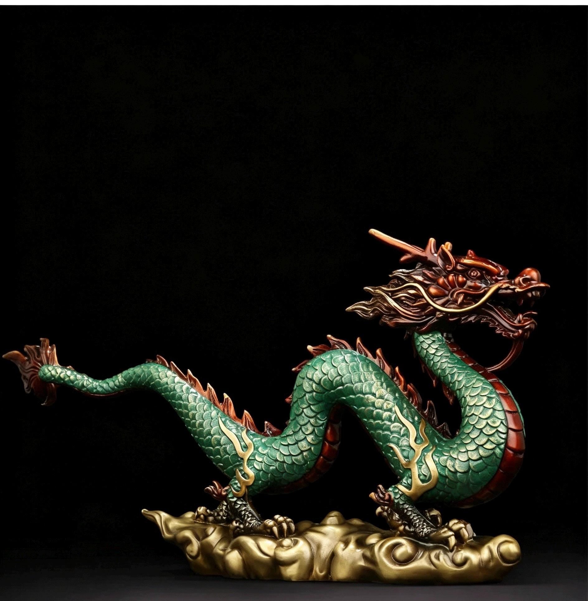 Brass Azure Dragon Statue, Feng Shui Wealth Mascot for Office & Living Room, Business Prosperity Decor Gift