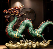Brass Azure Dragon Statue, Feng Shui Wealth Mascot for Office & Living Room, Business Prosperity Decor Gift
