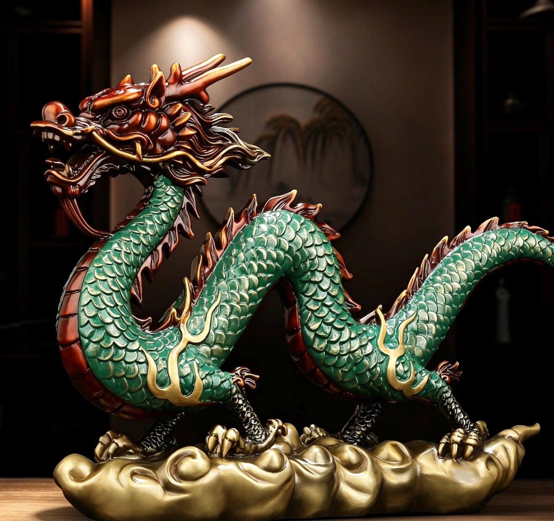 Brass Azure Dragon Statue, Feng Shui Wealth Mascot for Office & Living Room, Business Prosperity Decor Gift