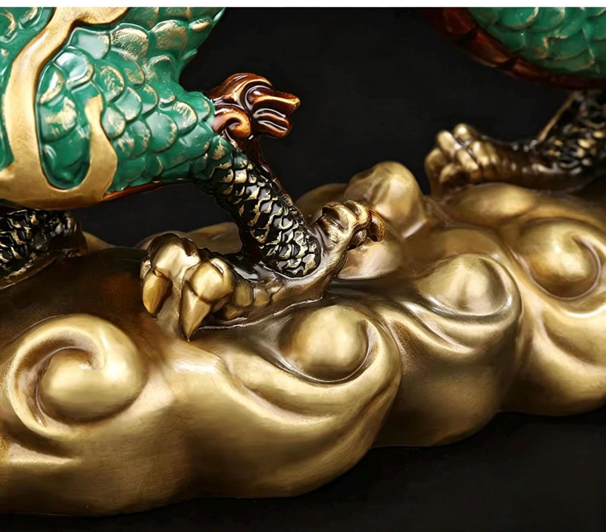 Brass Azure Dragon Statue, Feng Shui Wealth Mascot for Office & Living Room, Business Prosperity Decor Gift