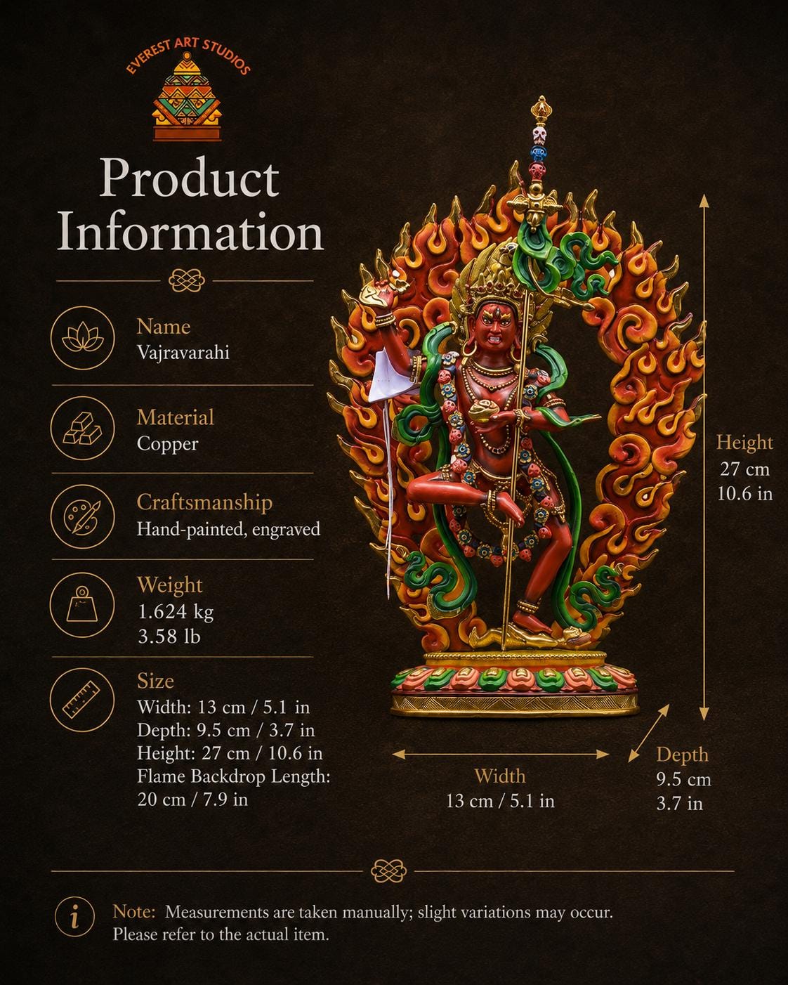 Vajravarahi Statue – Hand-Painted Copper Buddhist Statue | Tibetan Altar Décor