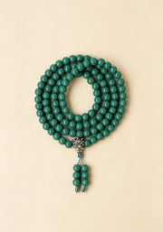Turquoise Glass 108 Mala Beads 8mm, Silver Brass Lion Guru Bead Tibetan Prayer Rosary, Buddhist Meditation Necklace, Gift for Him Her