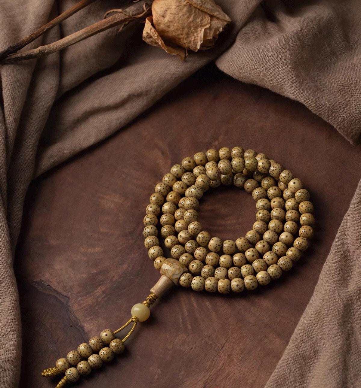 Natural Aged Hainan Star Moon Bodhi Seed 108 Mala Beads, Rare Camel Bone Pendant Buddhist Prayer Rosary, Meditation Necklace Gift