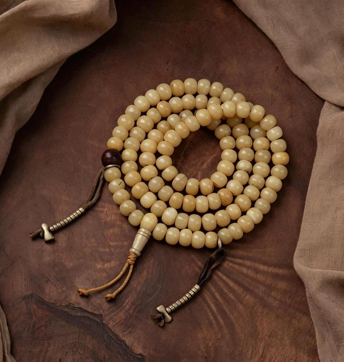 Natural Aged Hainan Star Moon Bodhi Seed 108 Mala Beads, Rare Camel Bone Pendant Buddhist Prayer Rosary, Meditation Necklace Gift