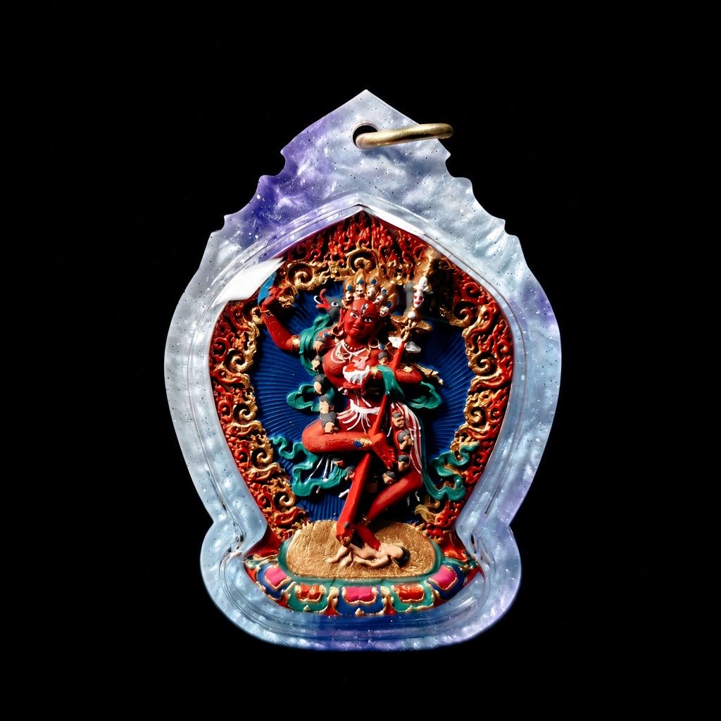 Handpainted Vajravarahi Tsa Tsa Pendant, Tibetan Diamond Sow Amulet, Laser Cut Waterproof Case Sacred Buddhist Protection Gift