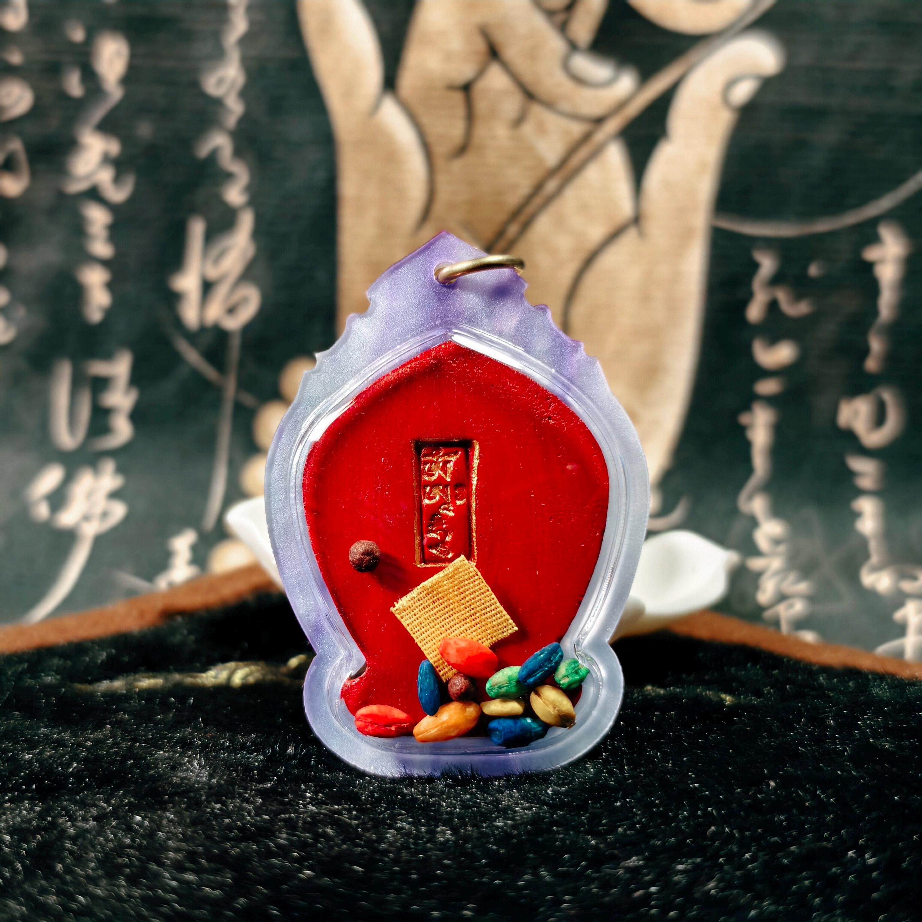 Handpainted Vajravarahi Tsa Tsa Pendant, Tibetan Diamond Sow Amulet, Laser Cut Waterproof Case Sacred Buddhist Protection Gift