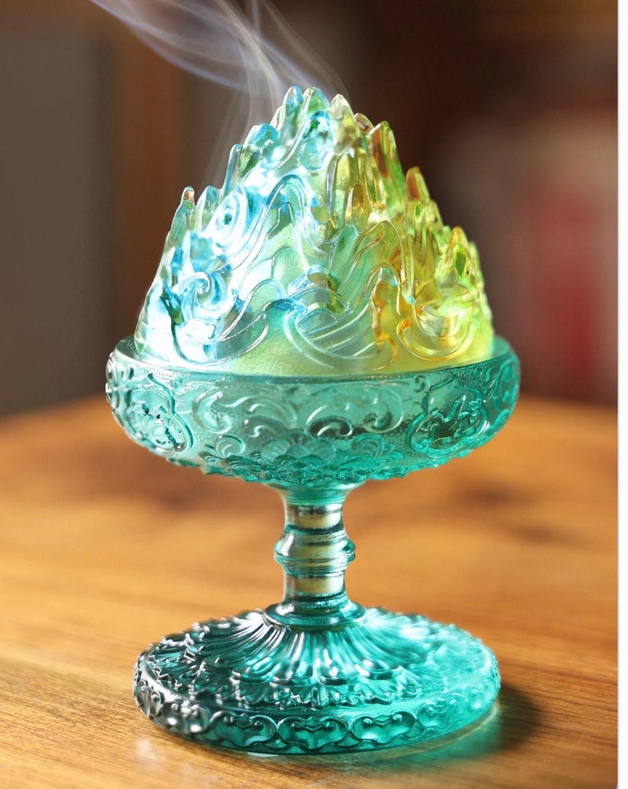 Chinese Colored Glaze Boshan Censer, Mountain Incense Burner, Glass Boshanlu Tea Room Desk Decor Meditation Gift