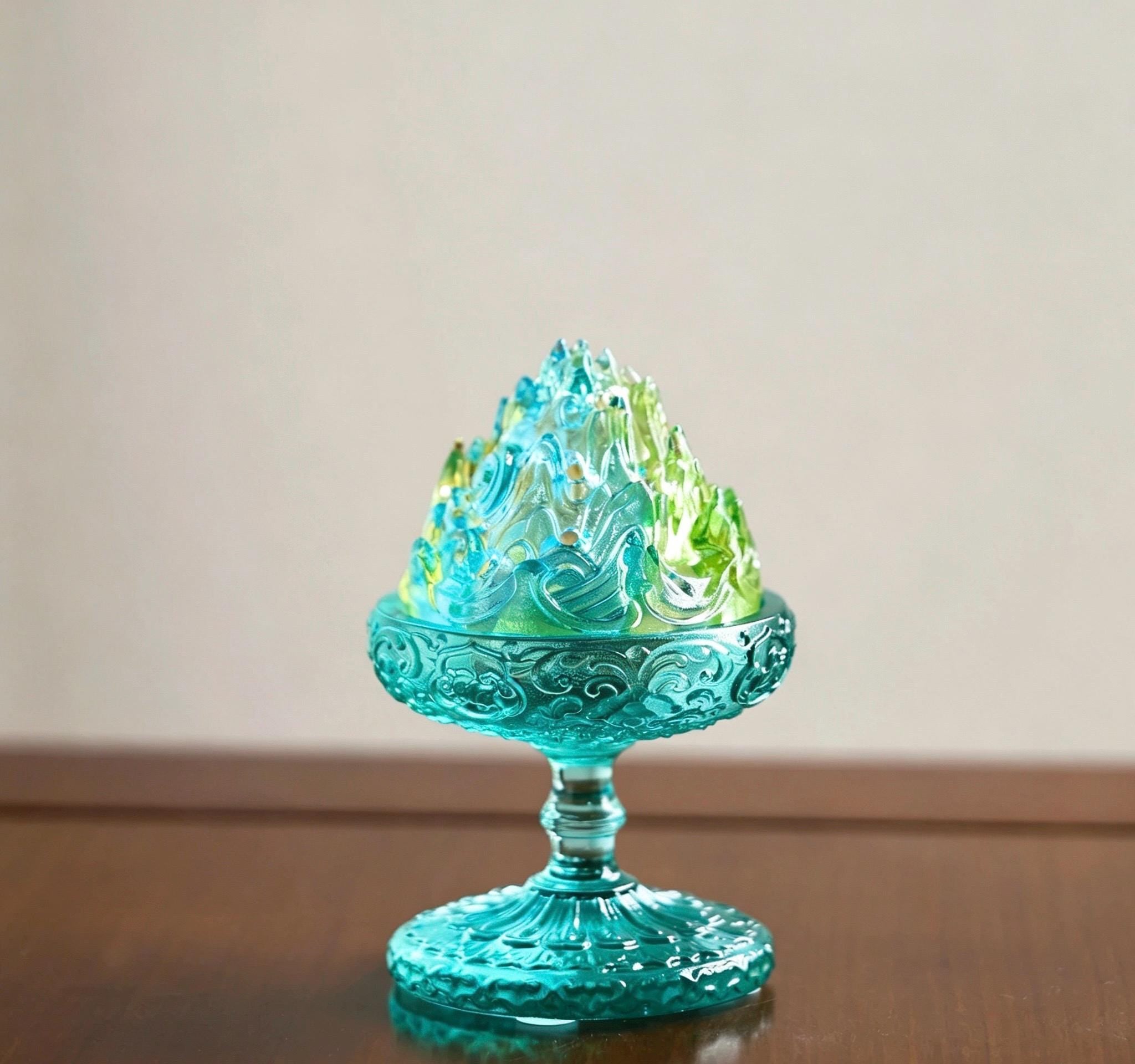 Chinese Colored Glaze Boshan Censer, Mountain Incense Burner, Glass Boshanlu Tea Room Desk Decor Meditation Gift