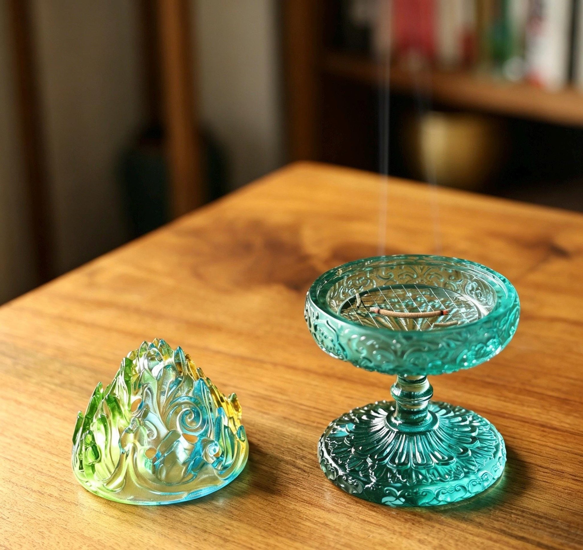 Chinese Colored Glaze Boshan Censer, Mountain Incense Burner, Glass Boshanlu Tea Room Desk Decor Meditation Gift