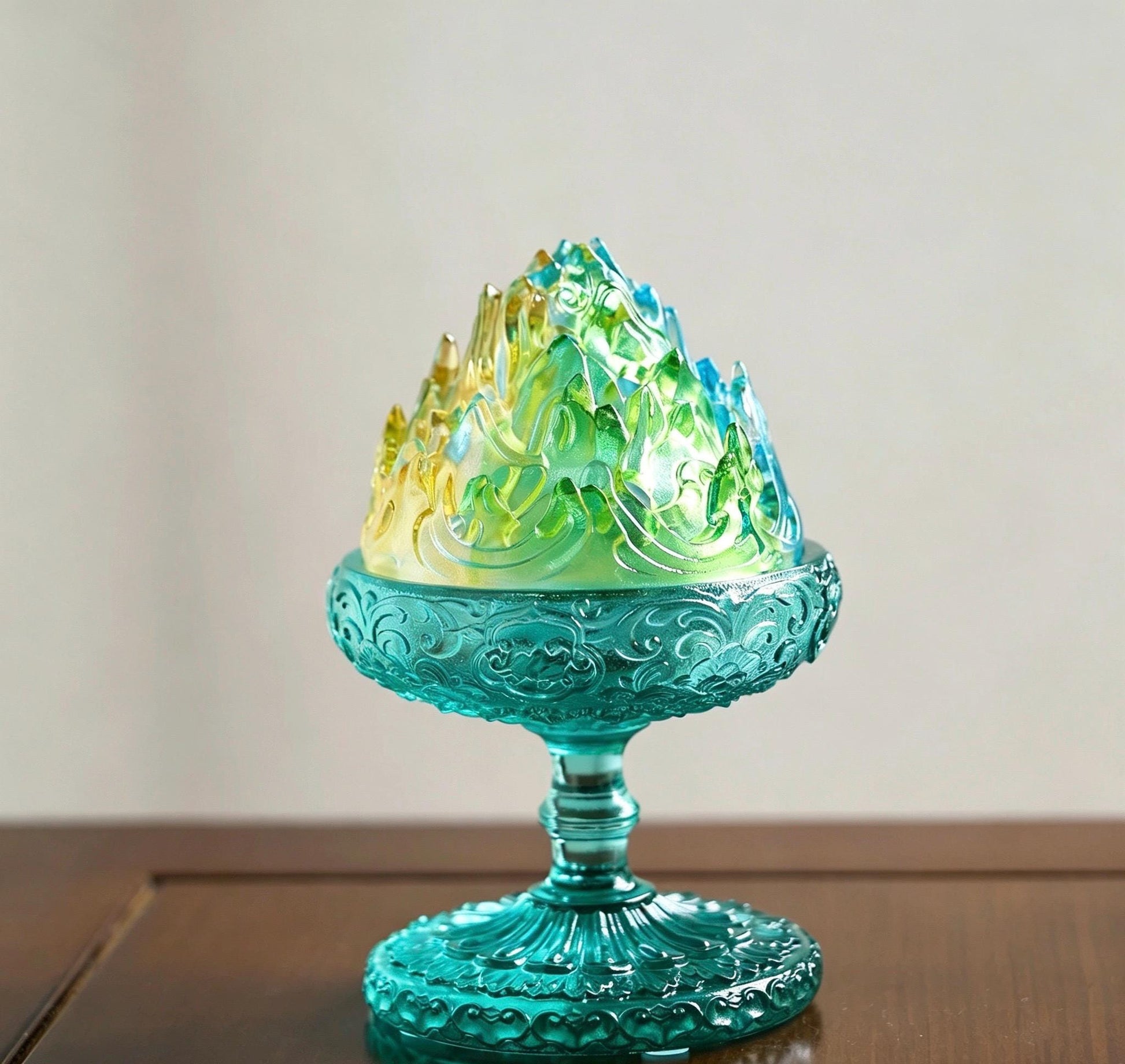 Chinese Colored Glaze Boshan Censer, Mountain Incense Burner, Glass Boshanlu Tea Room Desk Decor Meditation Gift