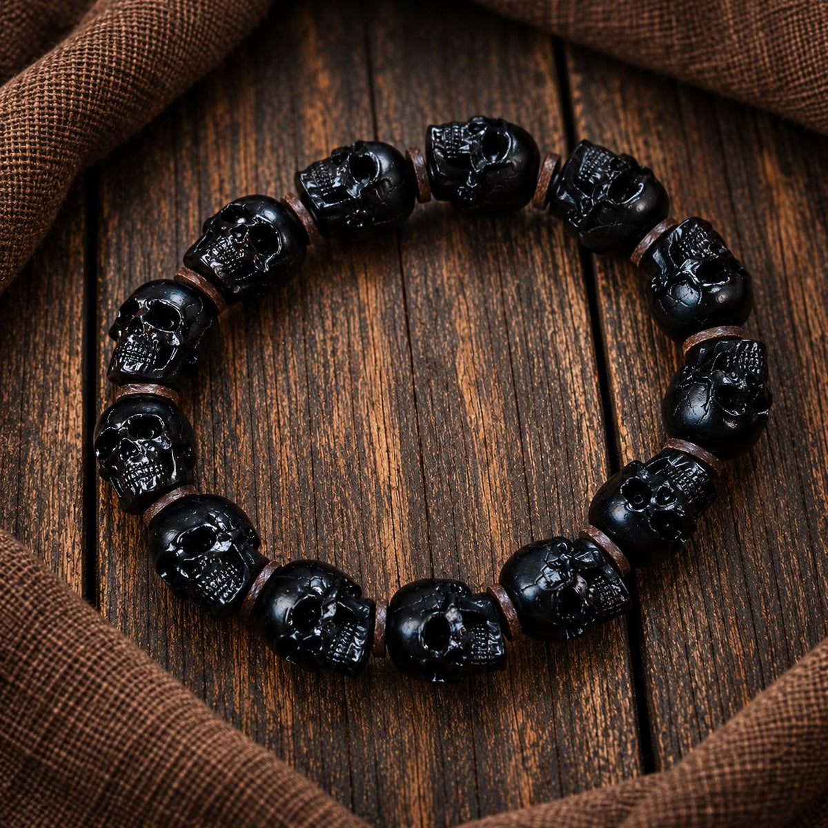 EverestArtStudios Tibetan Skull Bracelet – Hand-Carved Black Ox Horn & White Antler