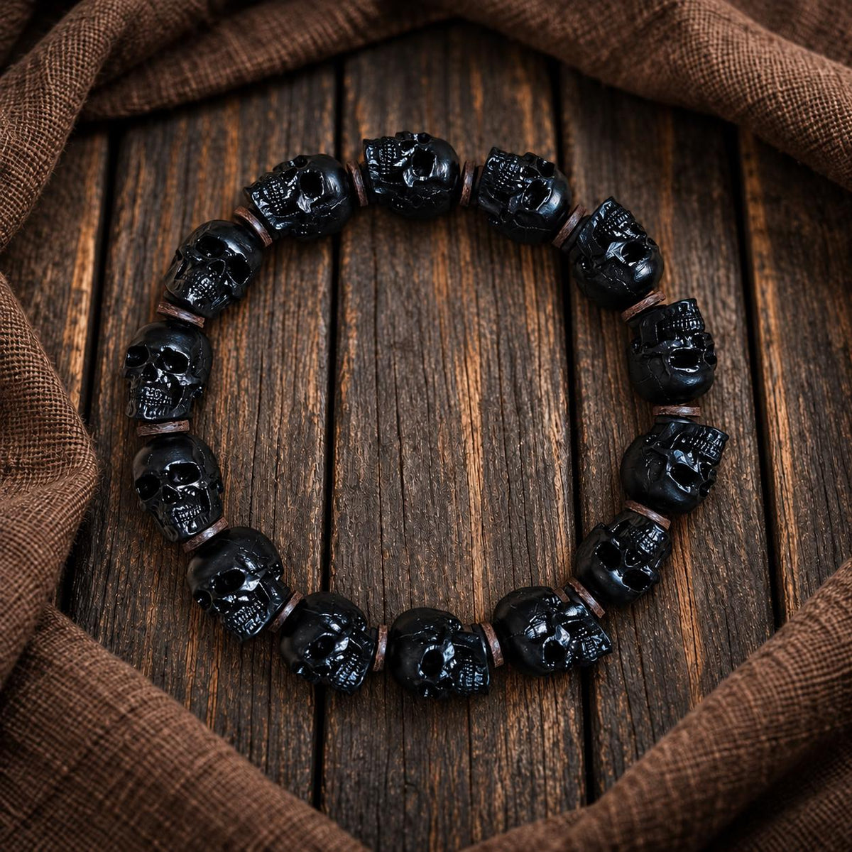 EverestArtStudios Tibetan Skull Bracelet – Hand-Carved Black Ox Horn & White Antler