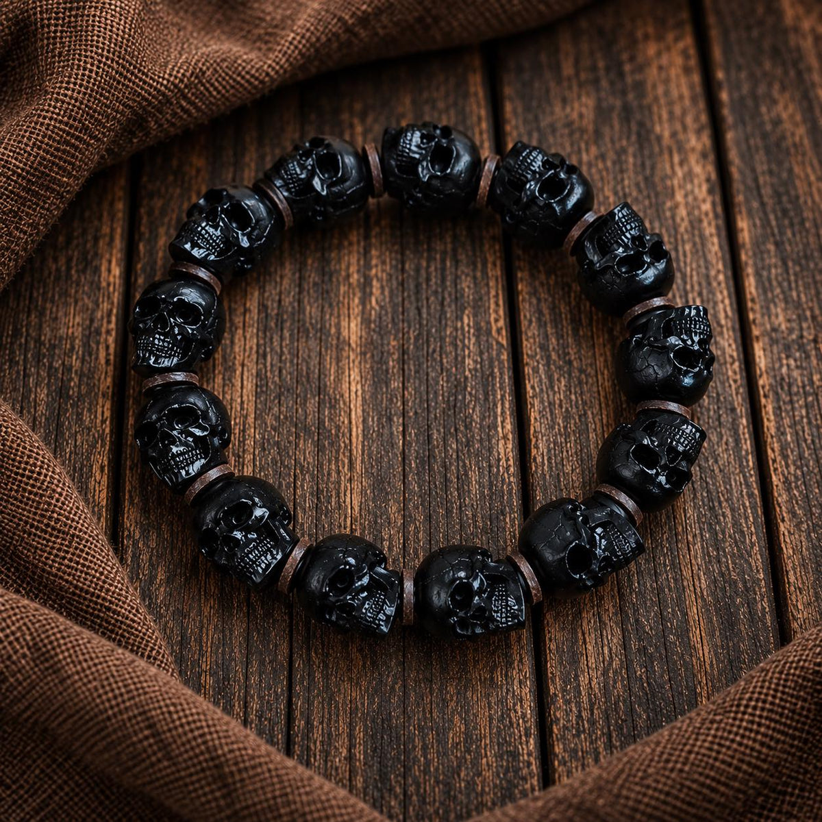 EverestArtStudios Tibetan Skull Bracelet – Hand-Carved Black Ox Horn & White Antler