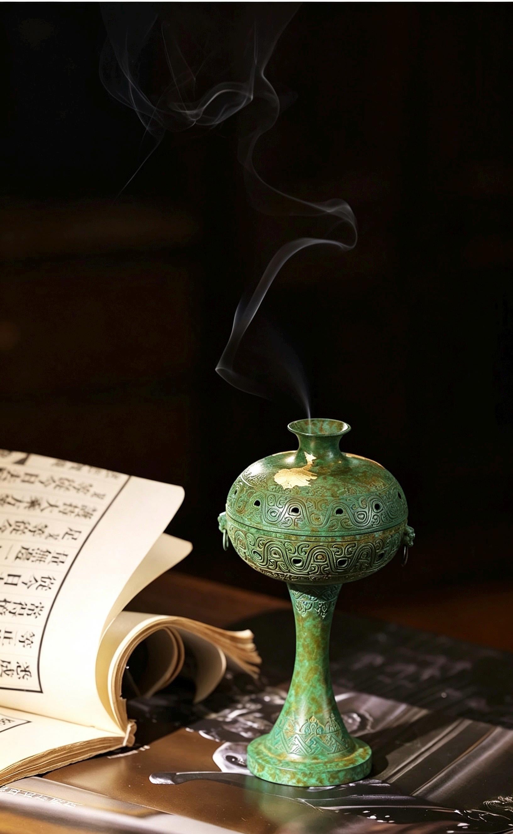 Brass Antique Green Incense Burner, Chinese Song Style Coil Cone Burner, Boshan Dragon Censer, Tea Room Sanctuary Meditation Gift