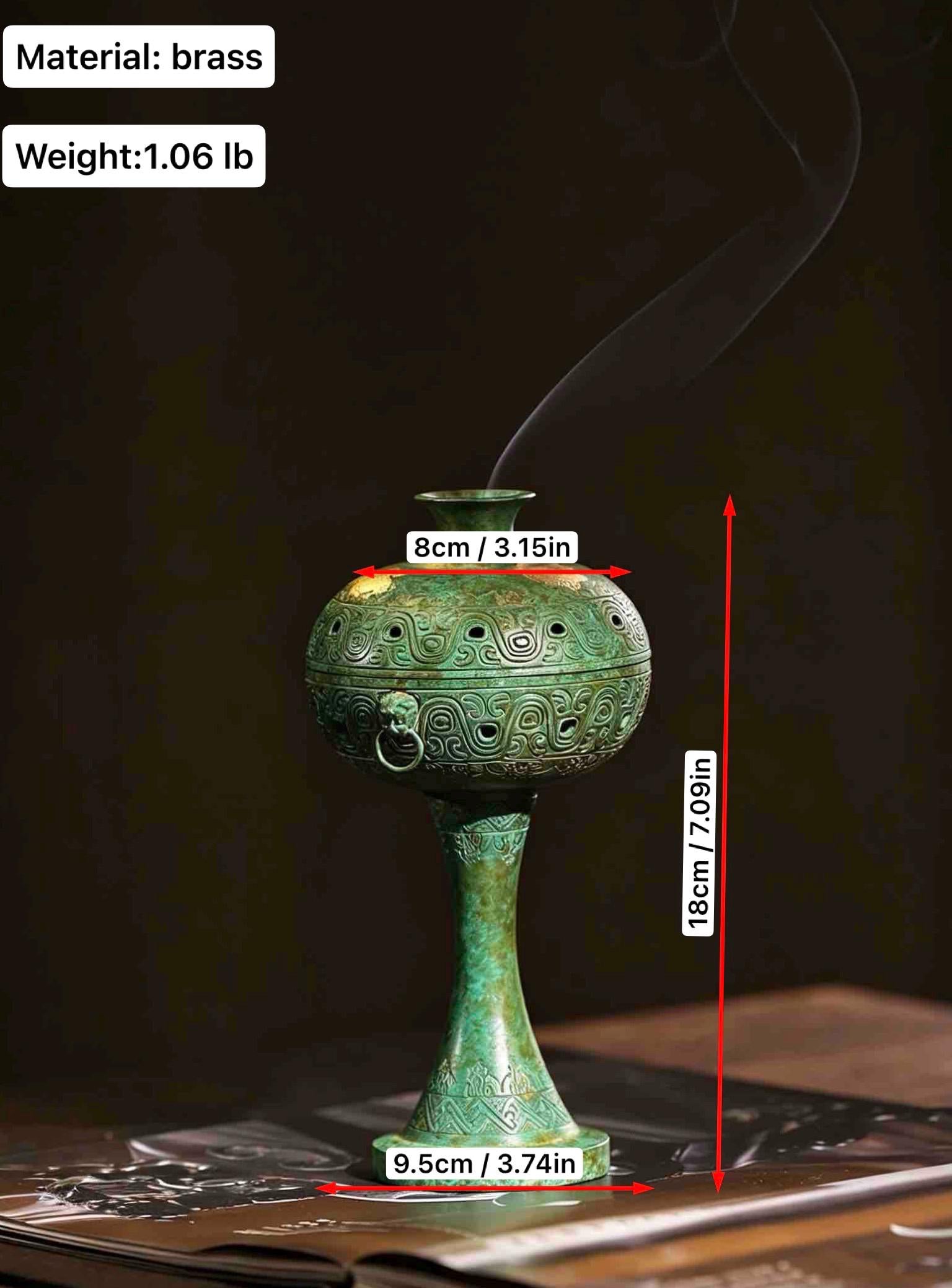 Brass Antique Green Incense Burner, Chinese Song Style Coil Cone Burner, Boshan Dragon Censer, Tea Room Sanctuary Meditation Gift