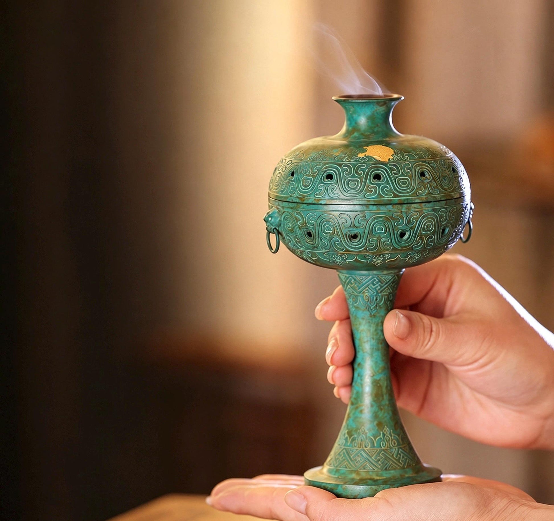 Brass Antique Green Incense Burner, Chinese Song Style Coil Cone Burner, Boshan Dragon Censer, Tea Room Sanctuary Meditation Gift