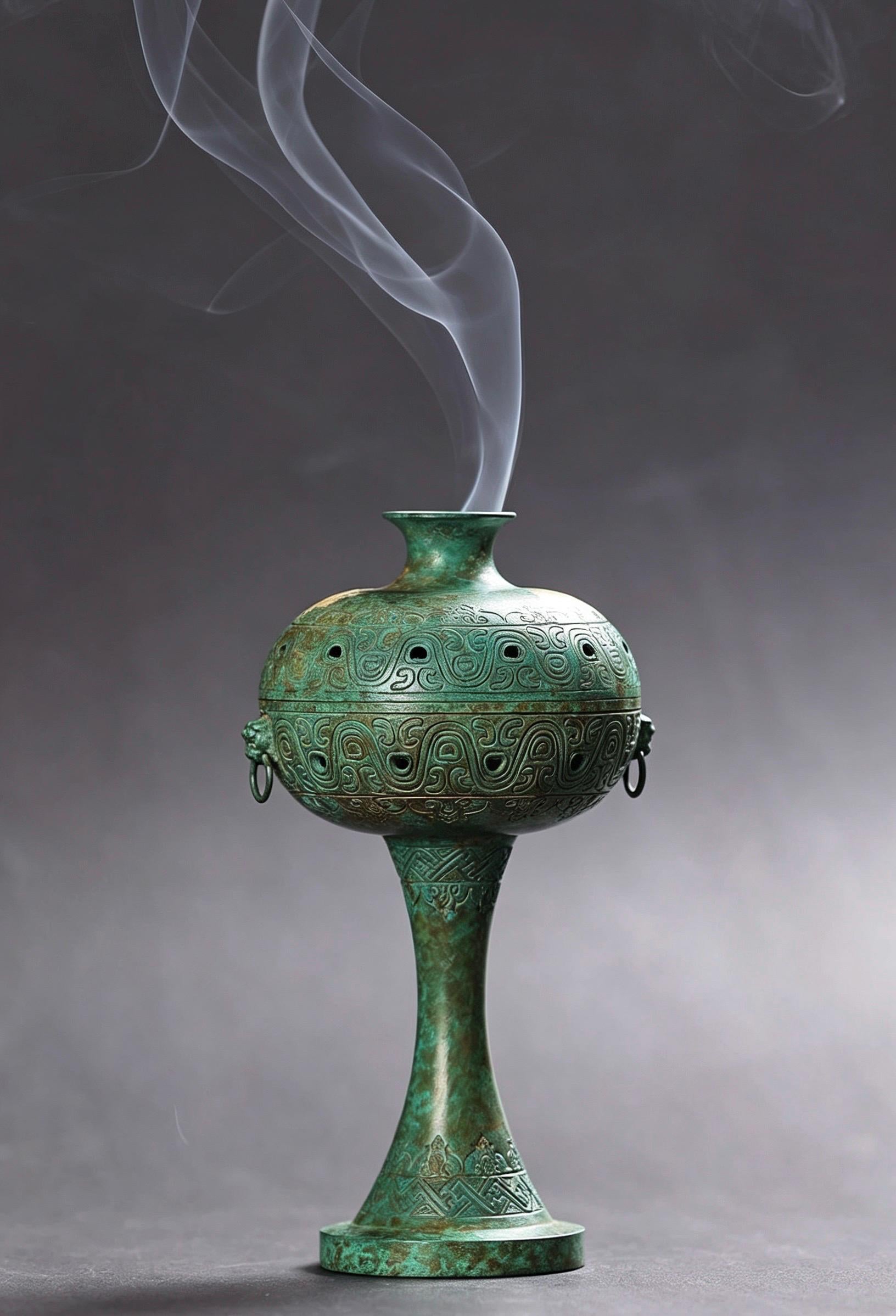 Brass Antique Green Incense Burner, Chinese Song Style Coil Cone Burner, Boshan Dragon Censer, Tea Room Sanctuary Meditation Gift