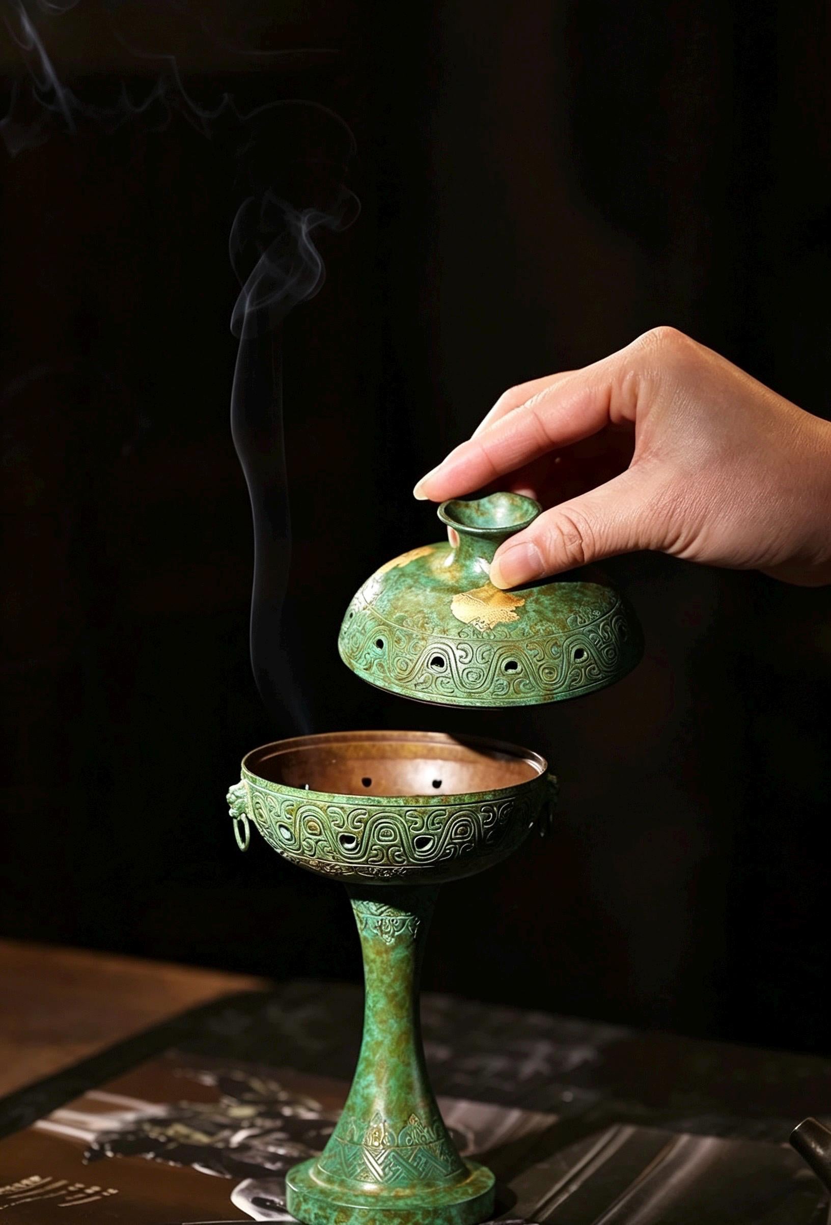 Brass Antique Green Incense Burner, Chinese Song Style Coil Cone Burner, Boshan Dragon Censer, Tea Room Sanctuary Meditation Gift