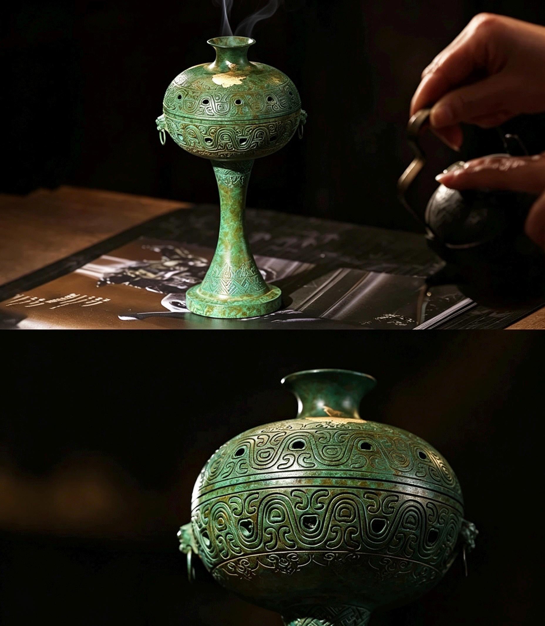 Brass Antique Green Incense Burner, Chinese Song Style Coil Cone Burner, Boshan Dragon Censer, Tea Room Sanctuary Meditation Gift